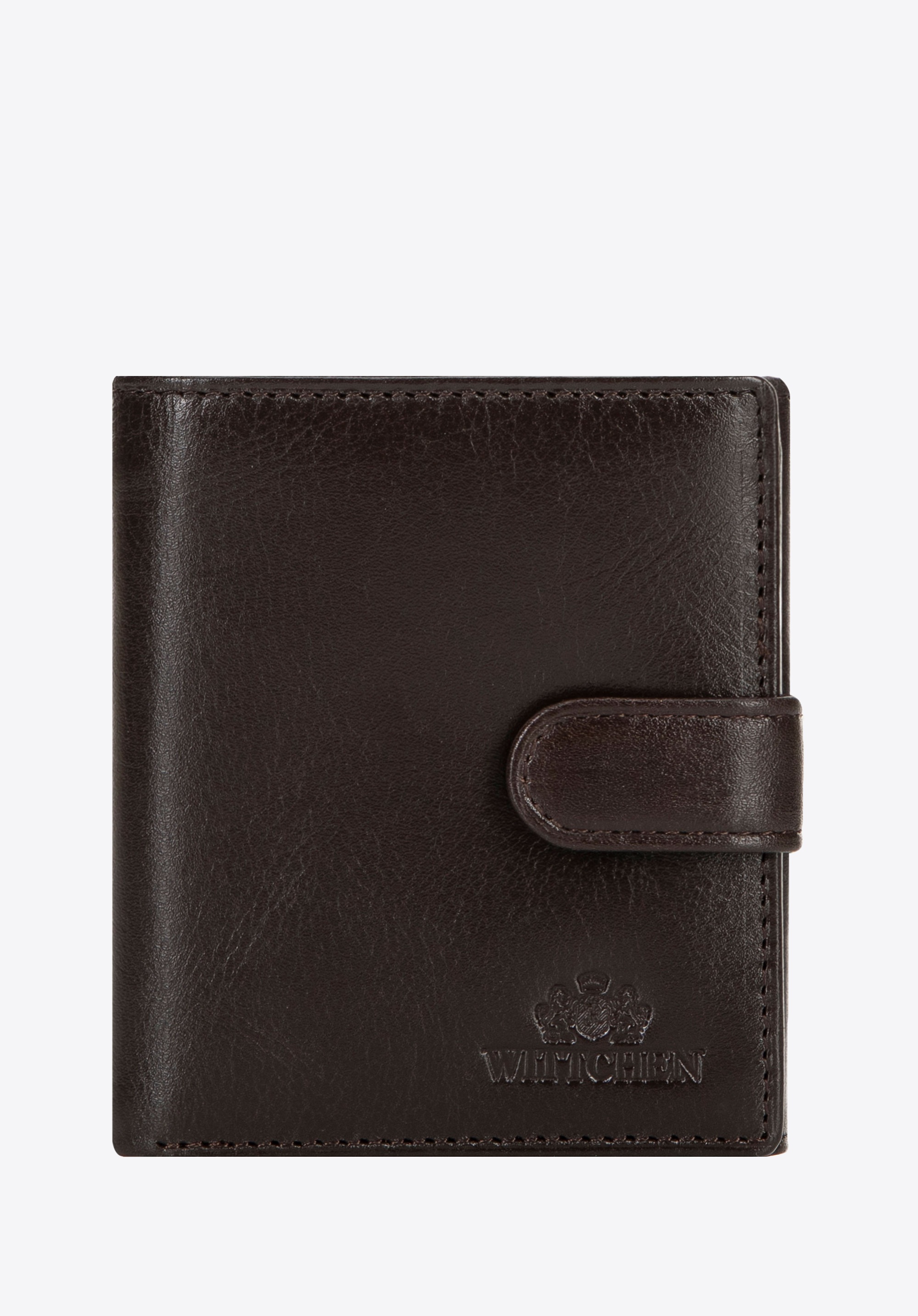 Męski portfel skórzany z zapięciem na pasek z napą brązowy