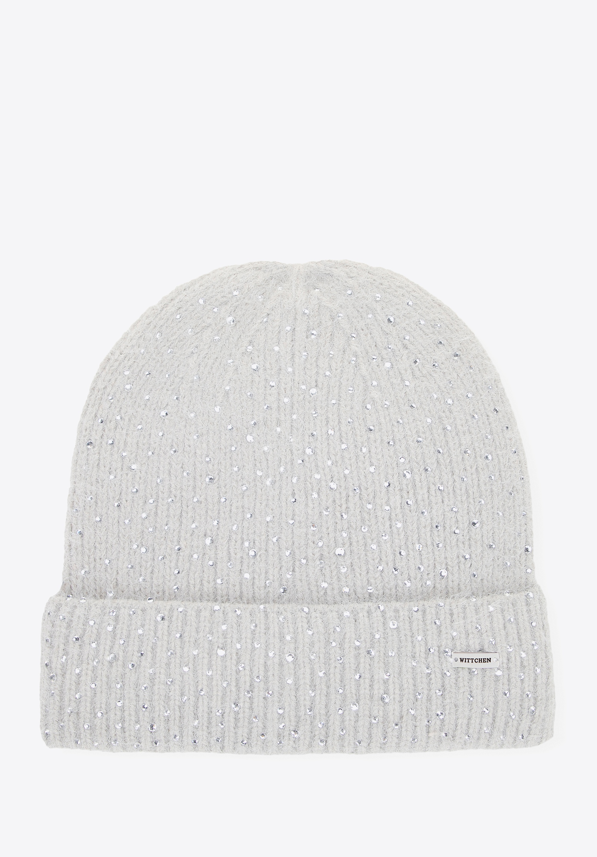 Czapka damska z drobnymi cyrkoniami szara