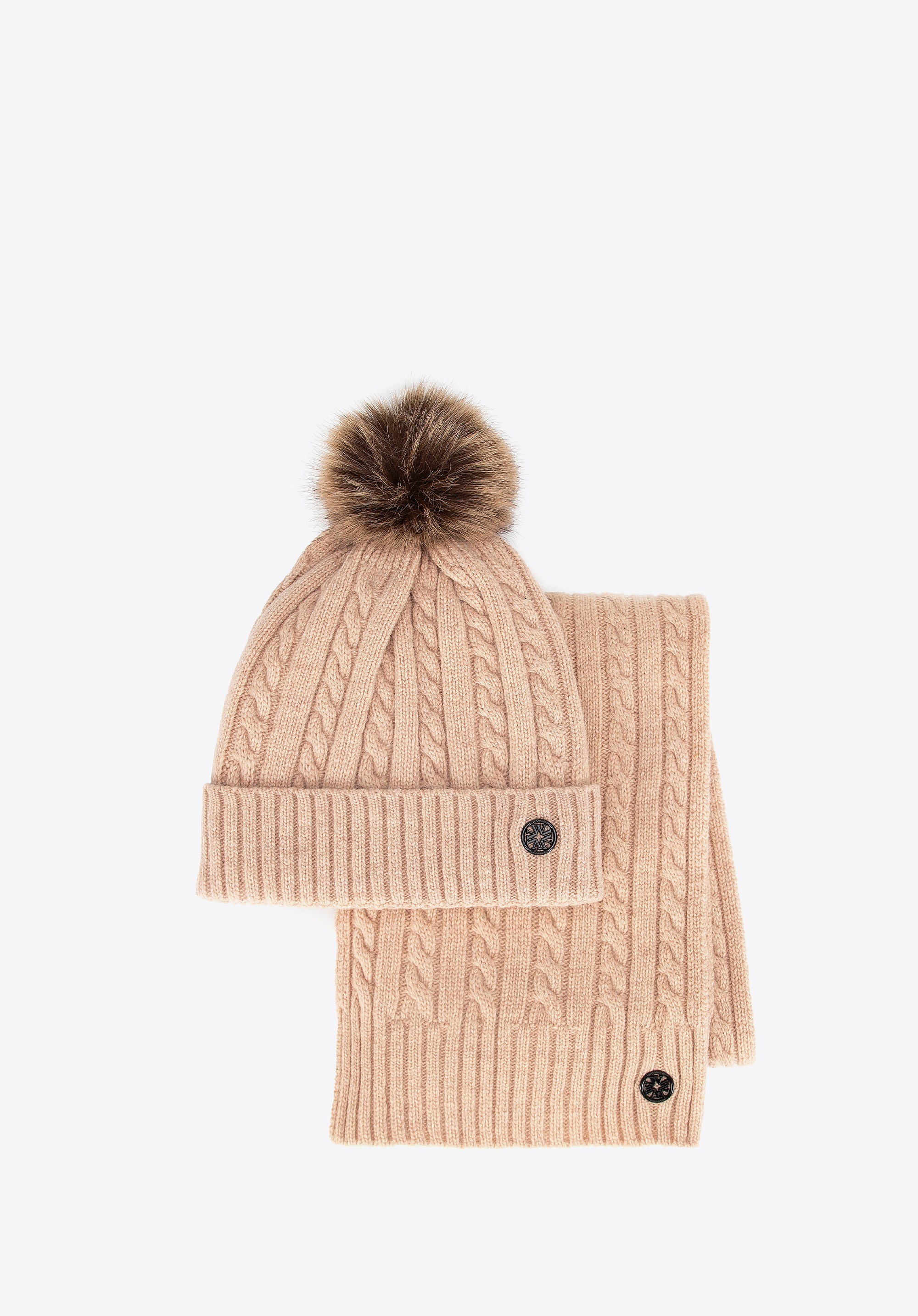 Damski zestaw zimowy z wełną beżowy