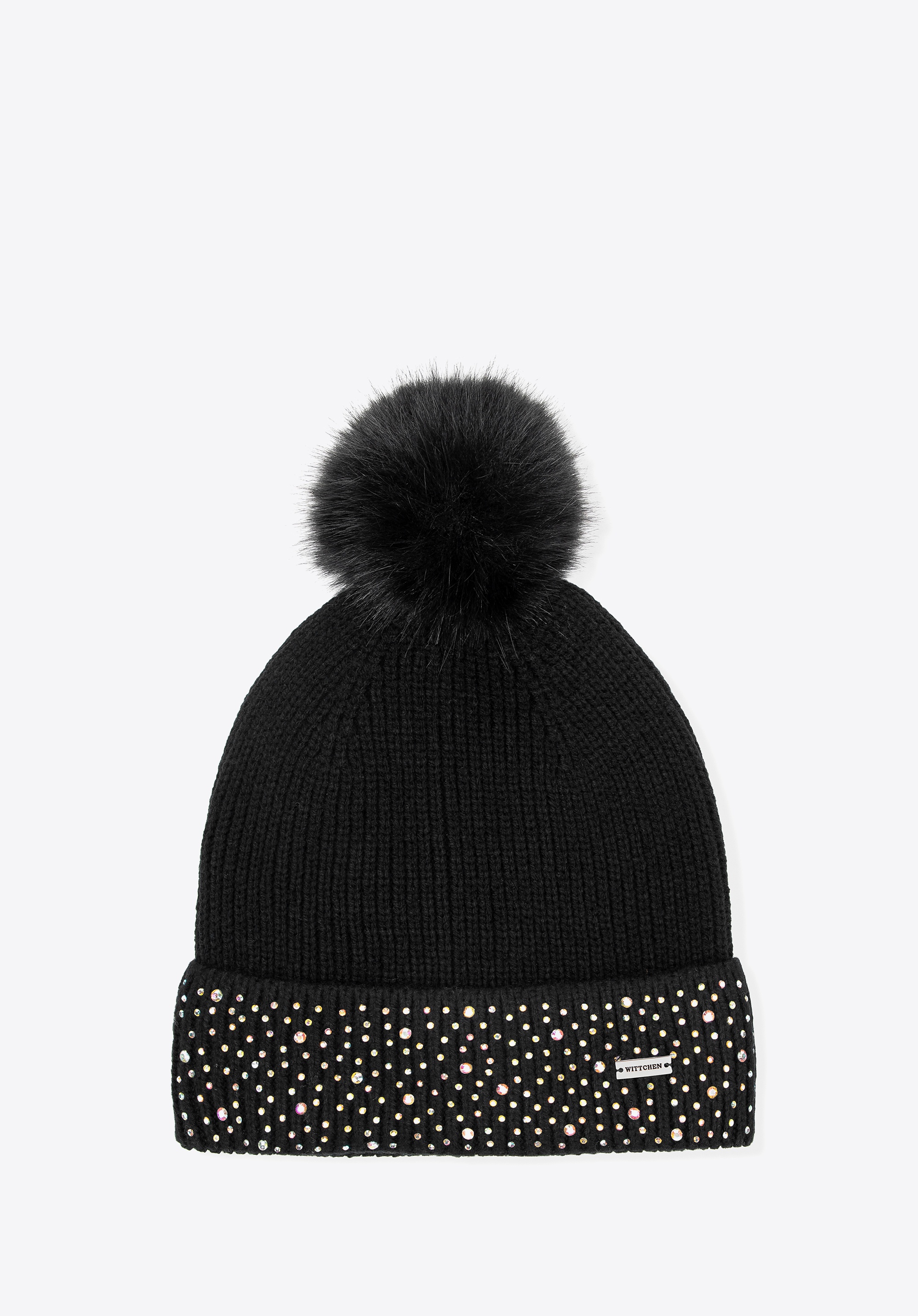Czapka damska zimowa z cyrkoniami czarna
