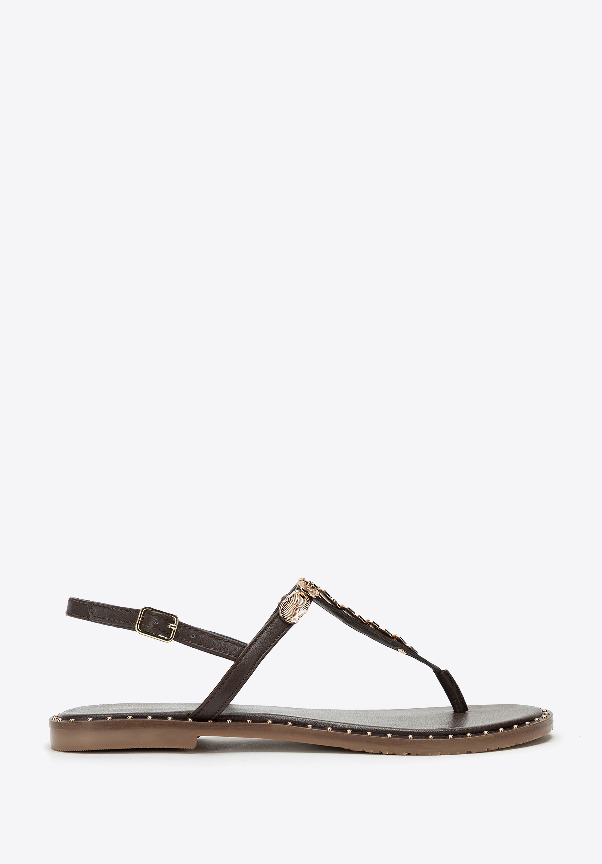 Damskie sandały ze skóry naturalnej z ozdobami brązowe