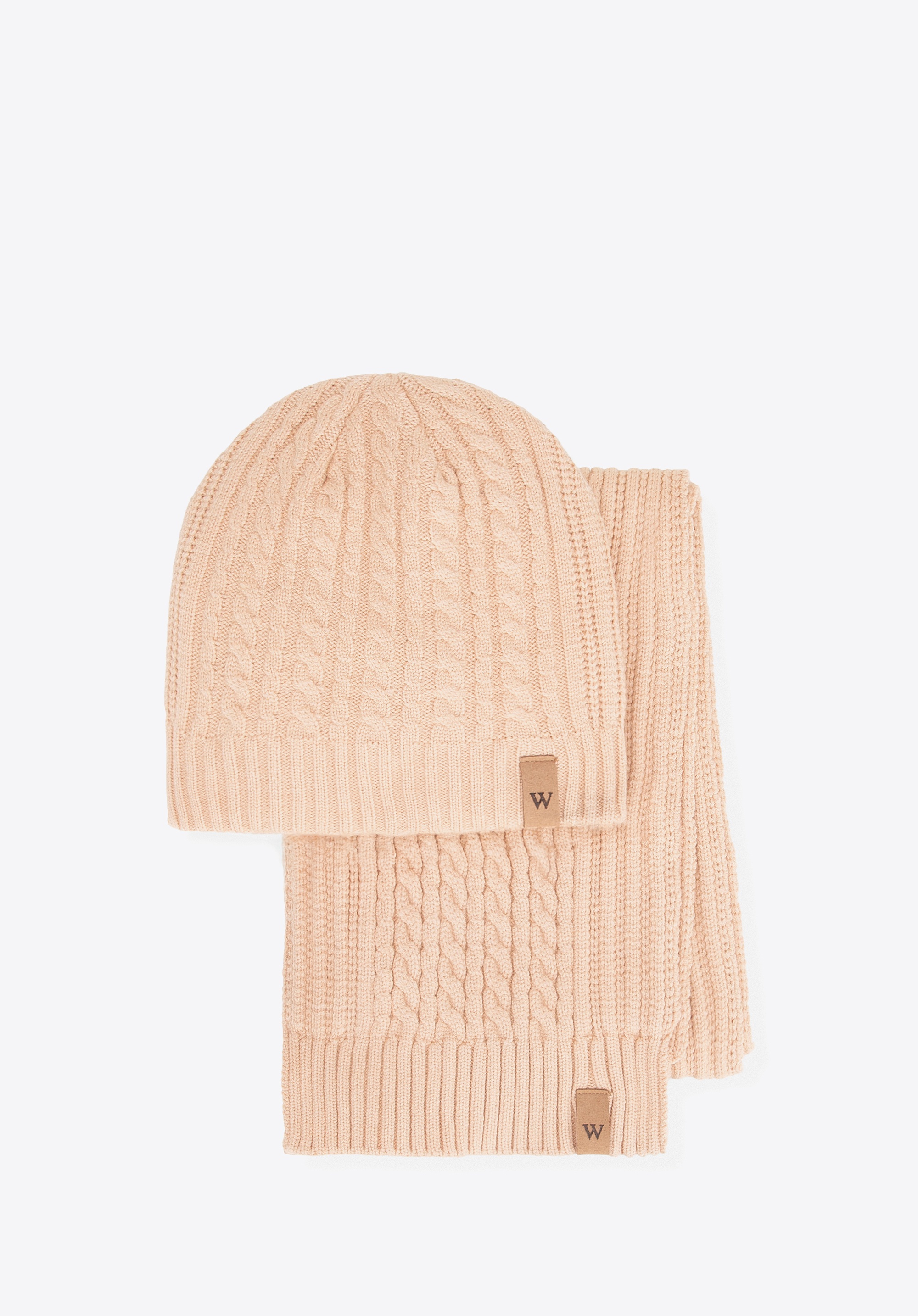 Klasyczny komplet zimowy z ozdobnym splotem beżowy