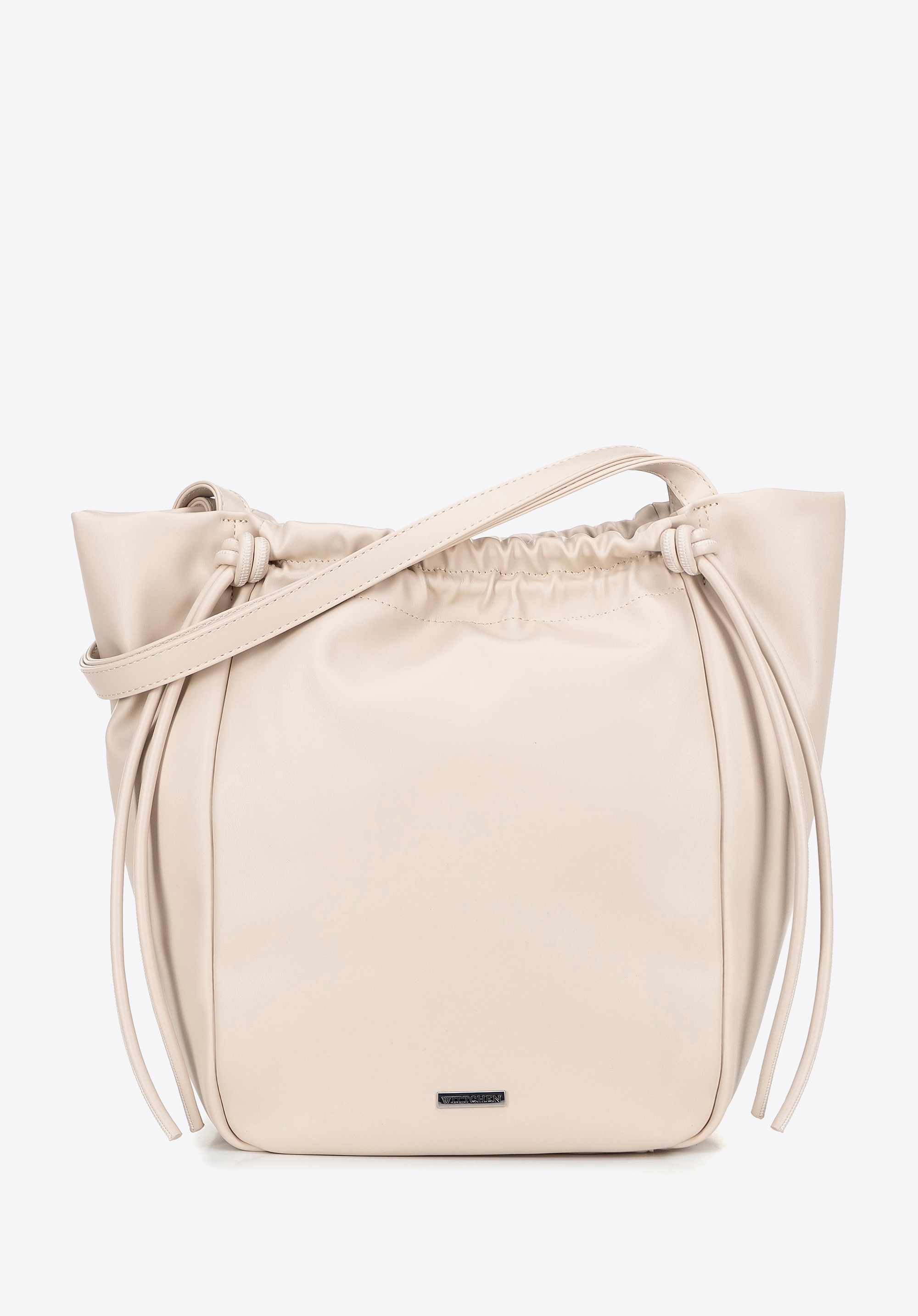 Damska shopperka z ekoskóry z dekoracyjnymi troczkami beżowa