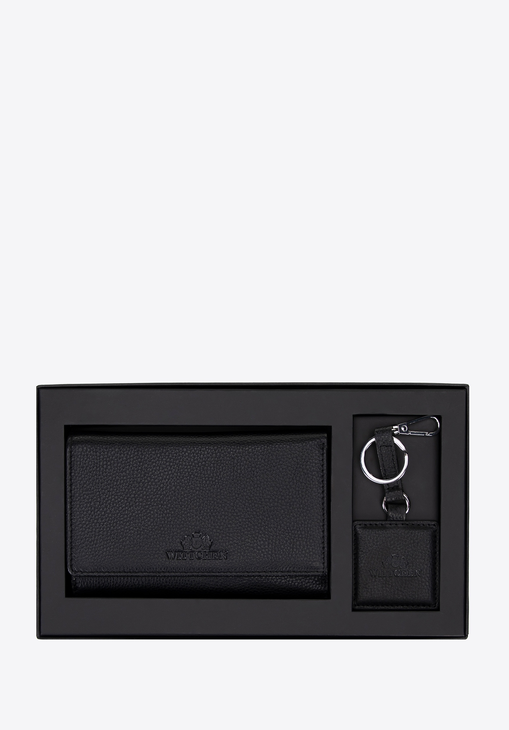 Zestaw skórzany – portfel i brelok czarny