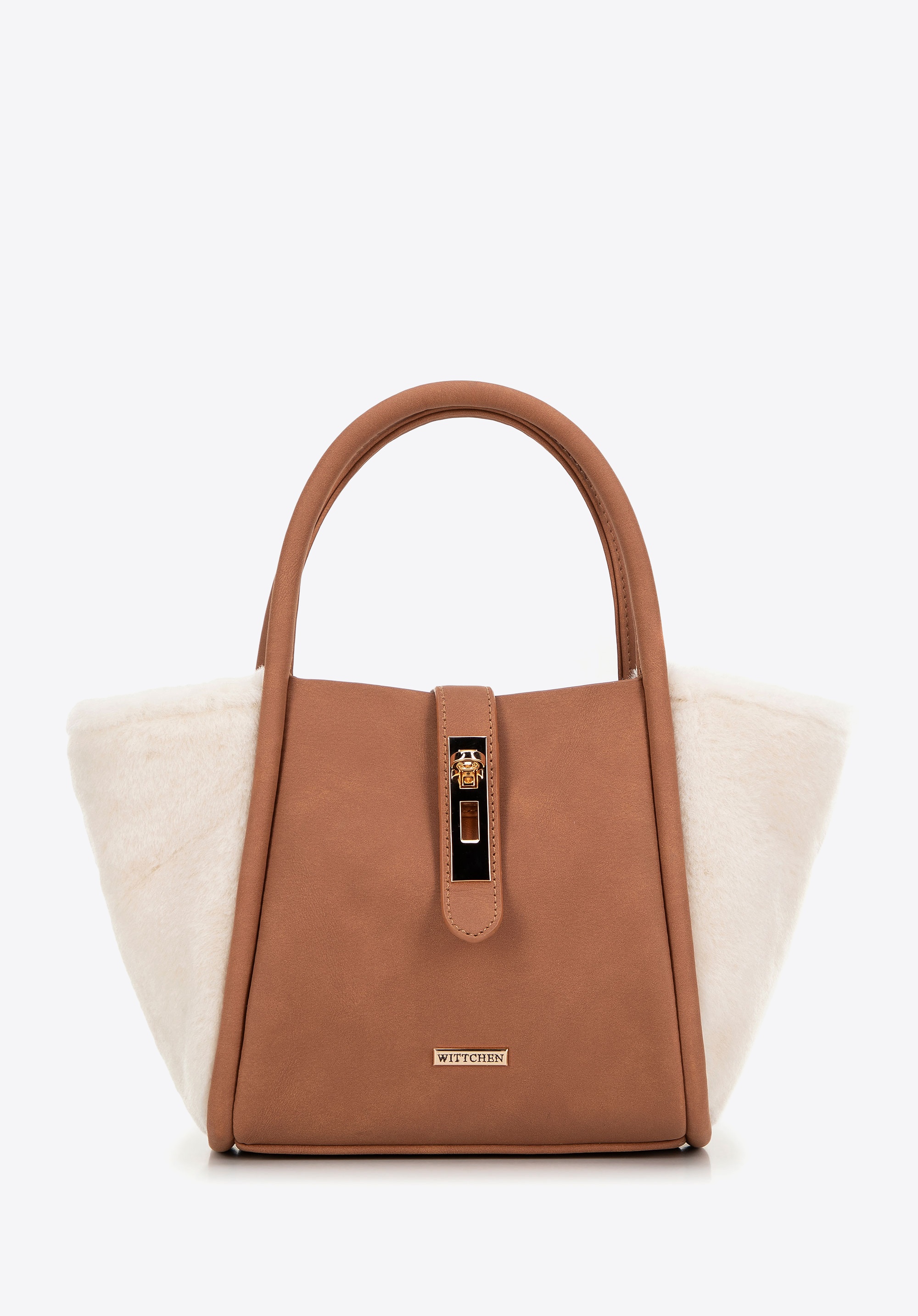 Damski kuferek z ekoskóry i futerka beżowy