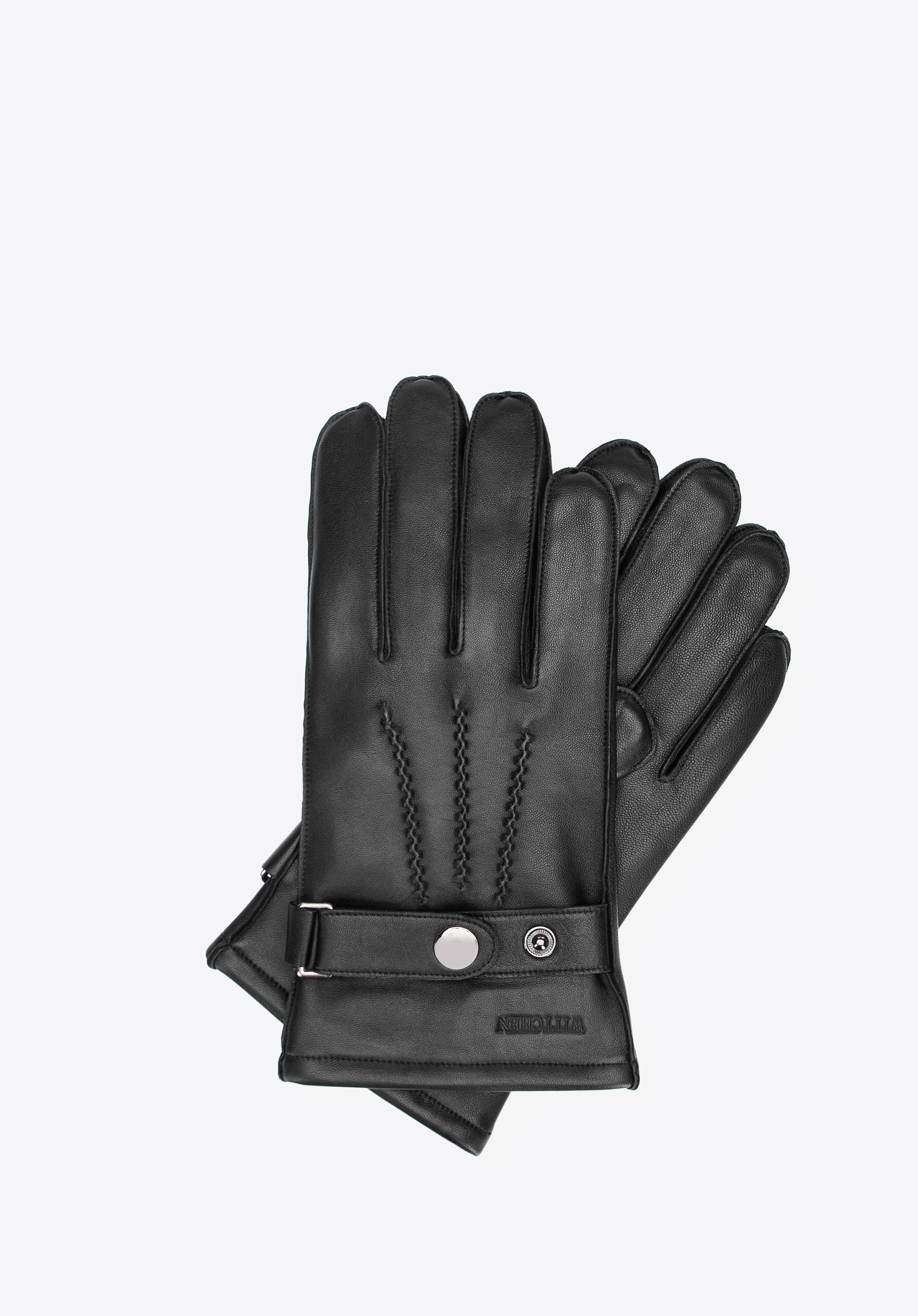Rękawiczki ze skóry naturalnej z dekoracyjnymi przeszyciami czarne