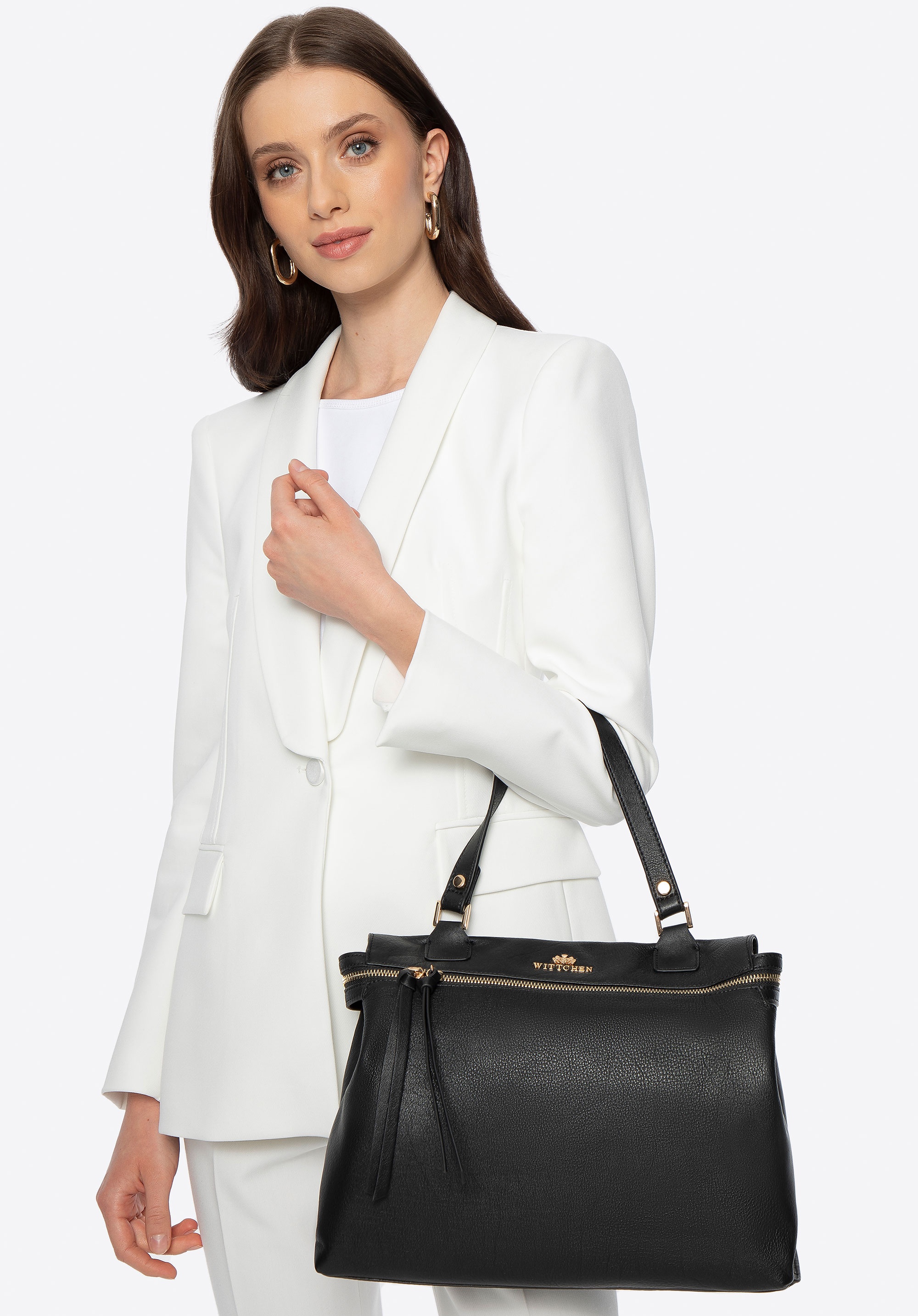 Dodatkowe rabaty - Damski kuferek ze skóry naturalnej czarno - złoty