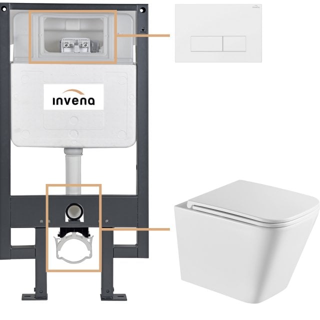 INVENA Zestaw podtynkowy 50 mechaniczny, miska FLORINA, deska, przyci