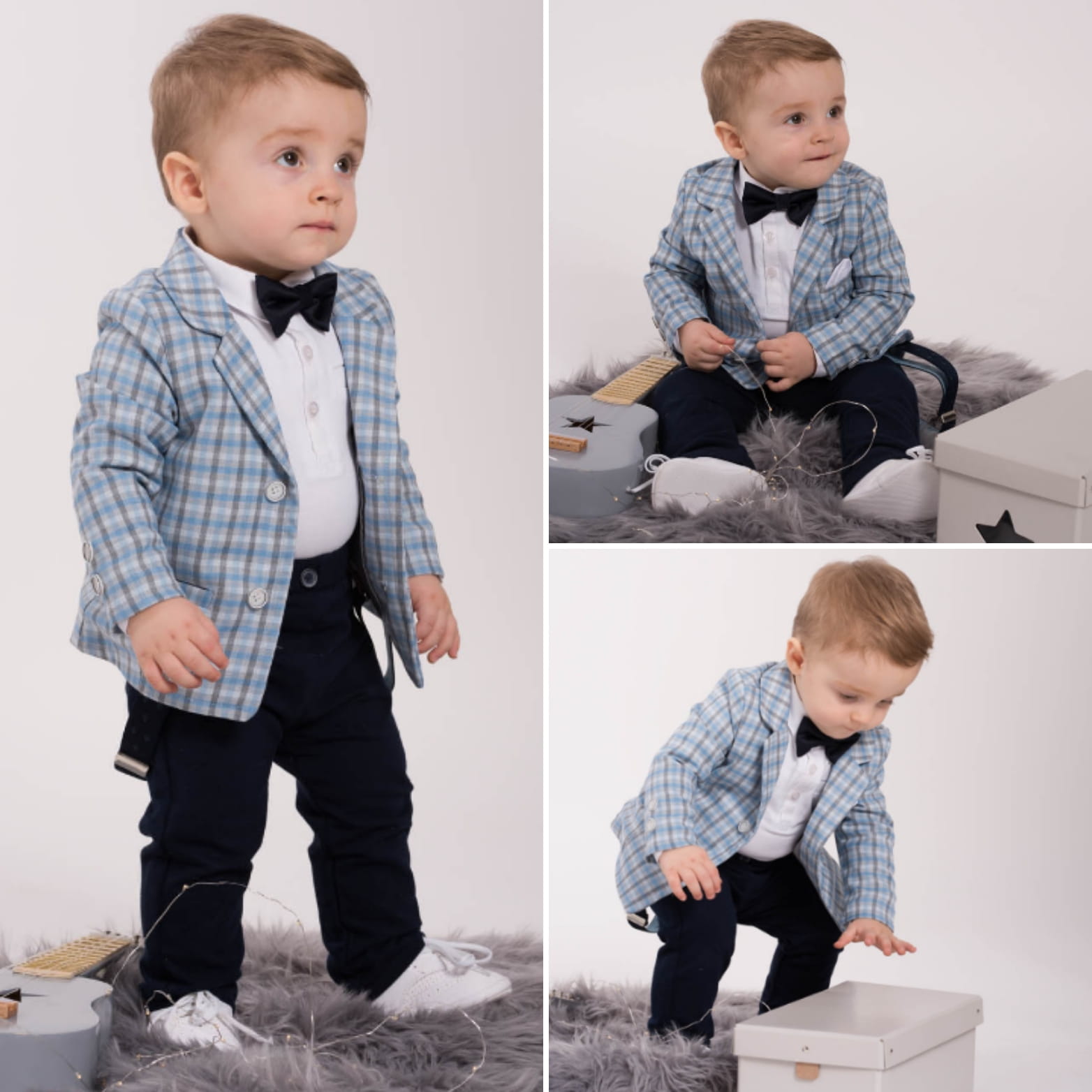 LaFerio Toledo Garnitur w kratę do chrztu dla chłopca