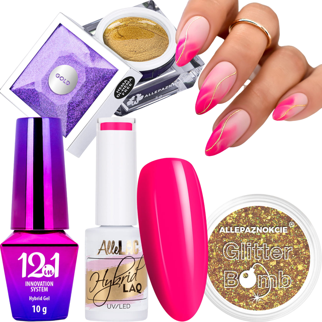 Różowe ombre ze złotym akcentem