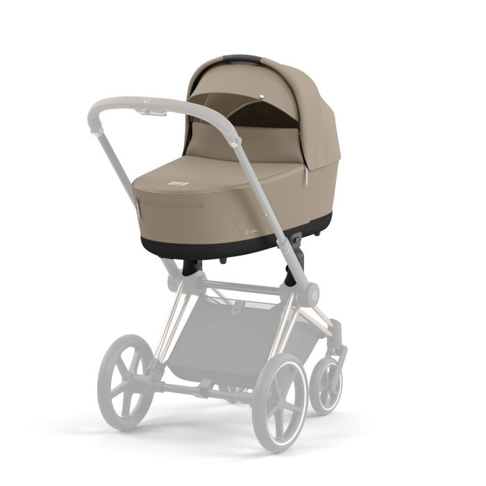 Cybex Priam 4.0 - rama ze stelażem siedziska i z gondolą Lux-Cozy Beige-Chrome z brązową rączką
