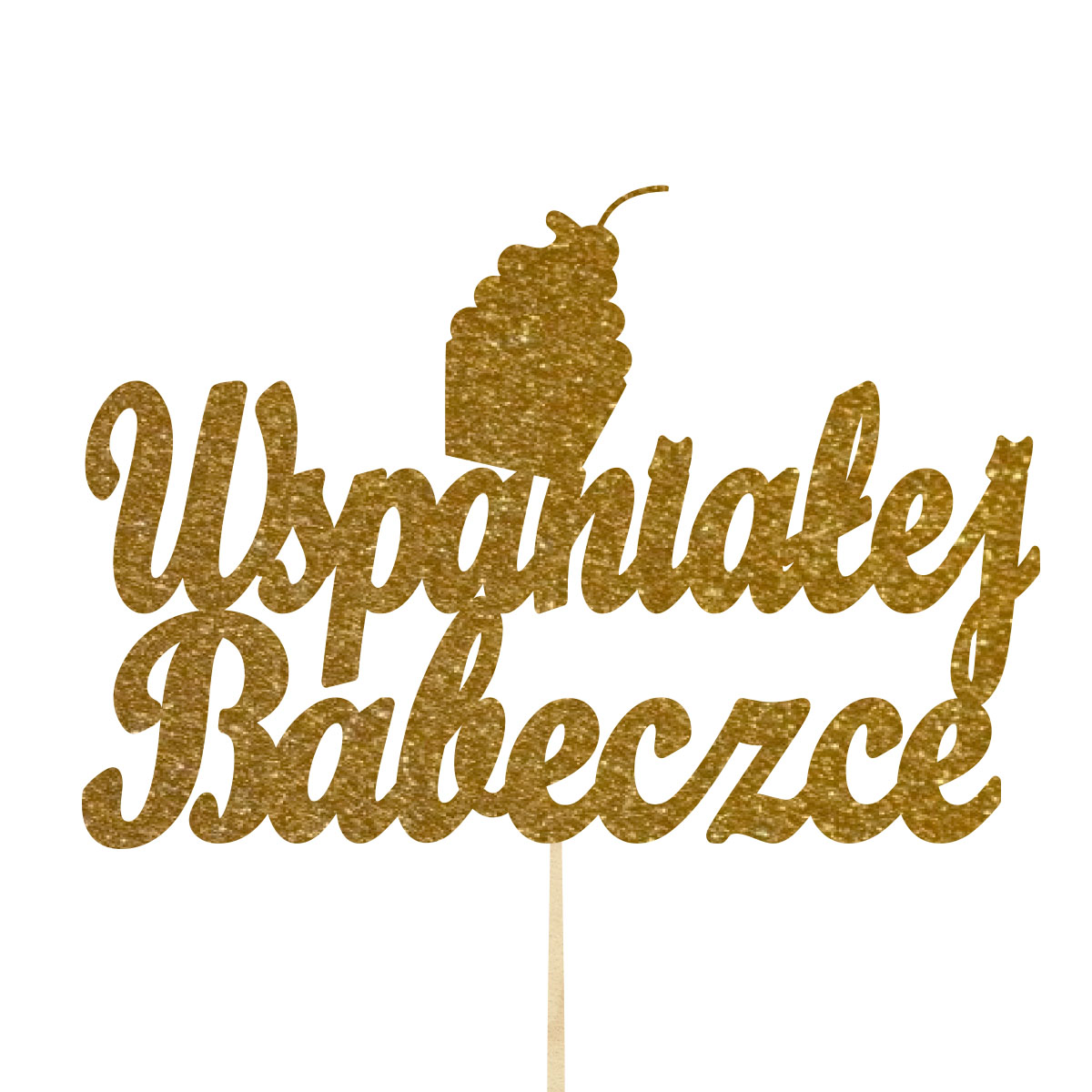 Topper dekoracja na bok tortu pik do prezentu lub bukietu kwiatów dzień kobiet 8 marca drewno złoty