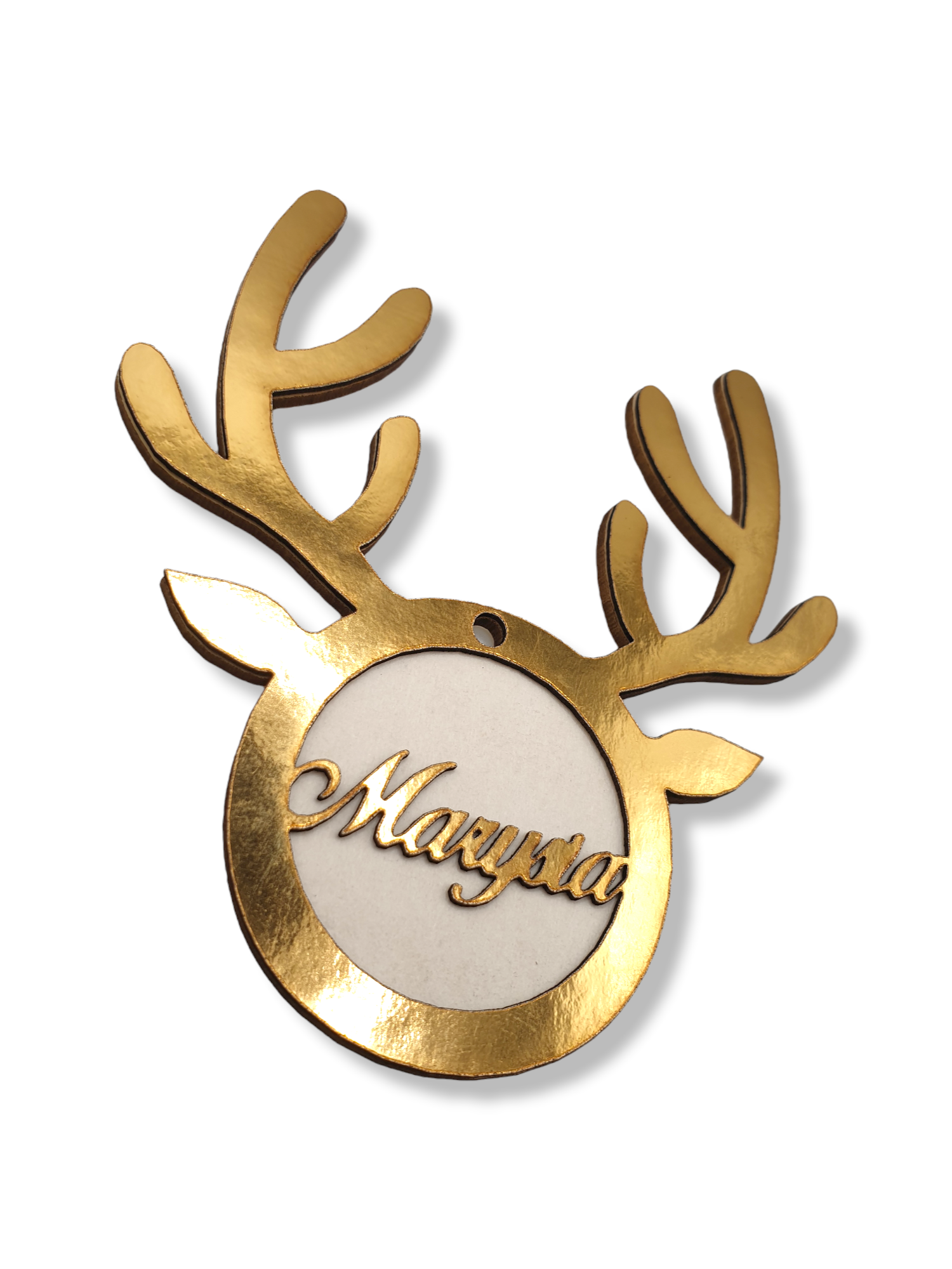 Bombka Imię - renifer na choinkę, Baza do makramy, Zakładka do książki, Złota zawieszka z Logiem Firmowym, ozdoba świąteczna prezent