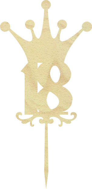 Topper na 18 urodziny osiemnastkę cyfra liczba z koroną drewniana dekoracja na tort pik