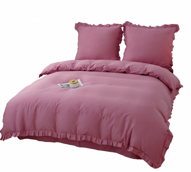 Pościel bawełna satynowa z falbanką 140x200 - wz. róż