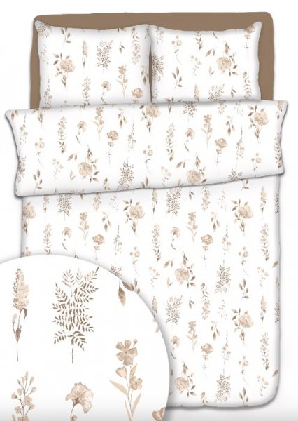 Poszewka 70x80 - KORA bawełniana wz. Kwiaty na łące beż