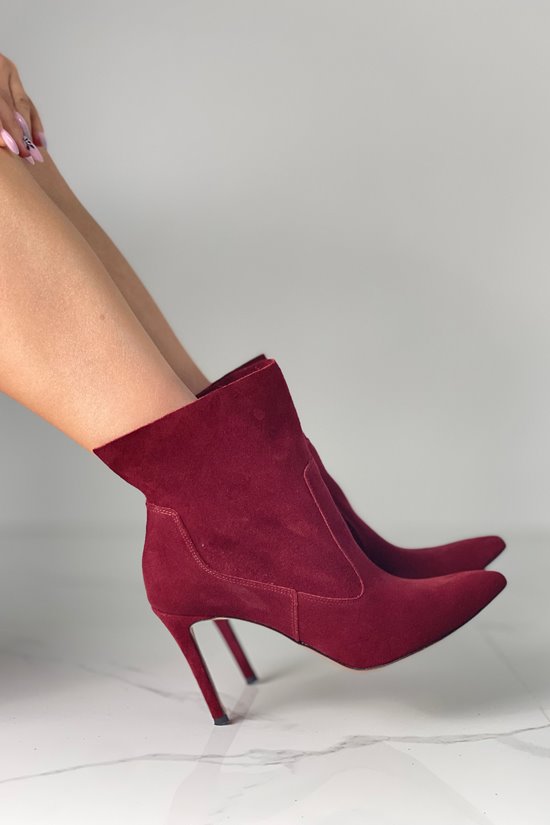 Botki damskie 358/47 Bordowy welur