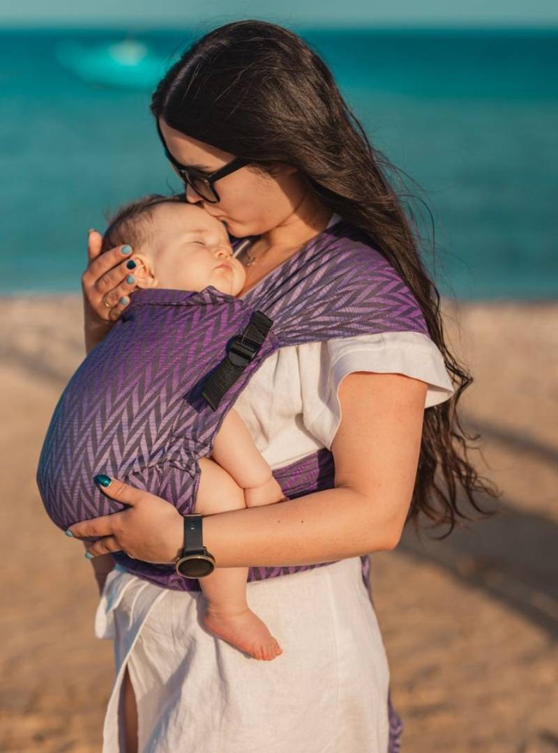 Nosidełko regulowane Half Buckle: Herringbone purple (100% bawełna)