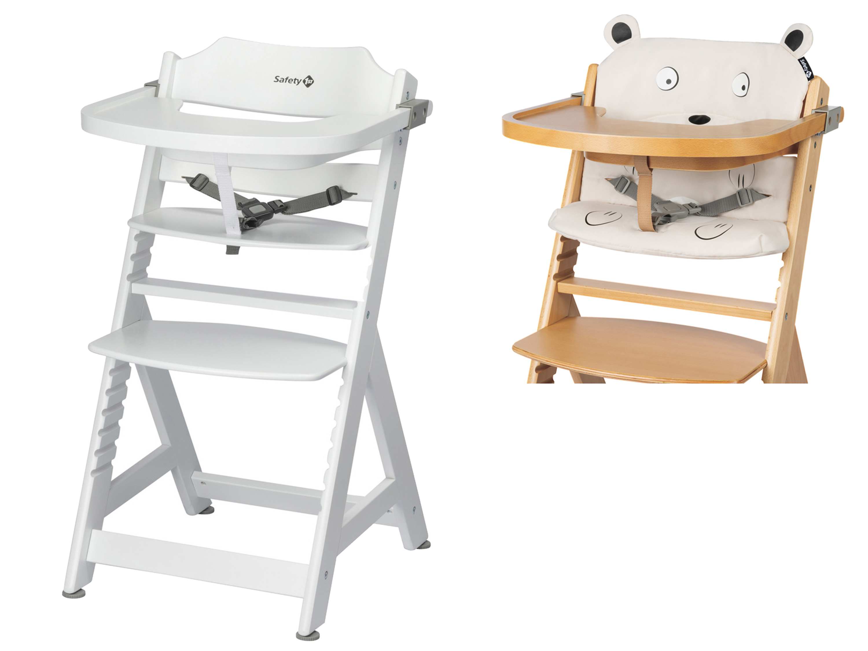 Safety 1st Zestaw z krzesłem do karmienia w kolorze białym oraz poduszką w kształcie misia