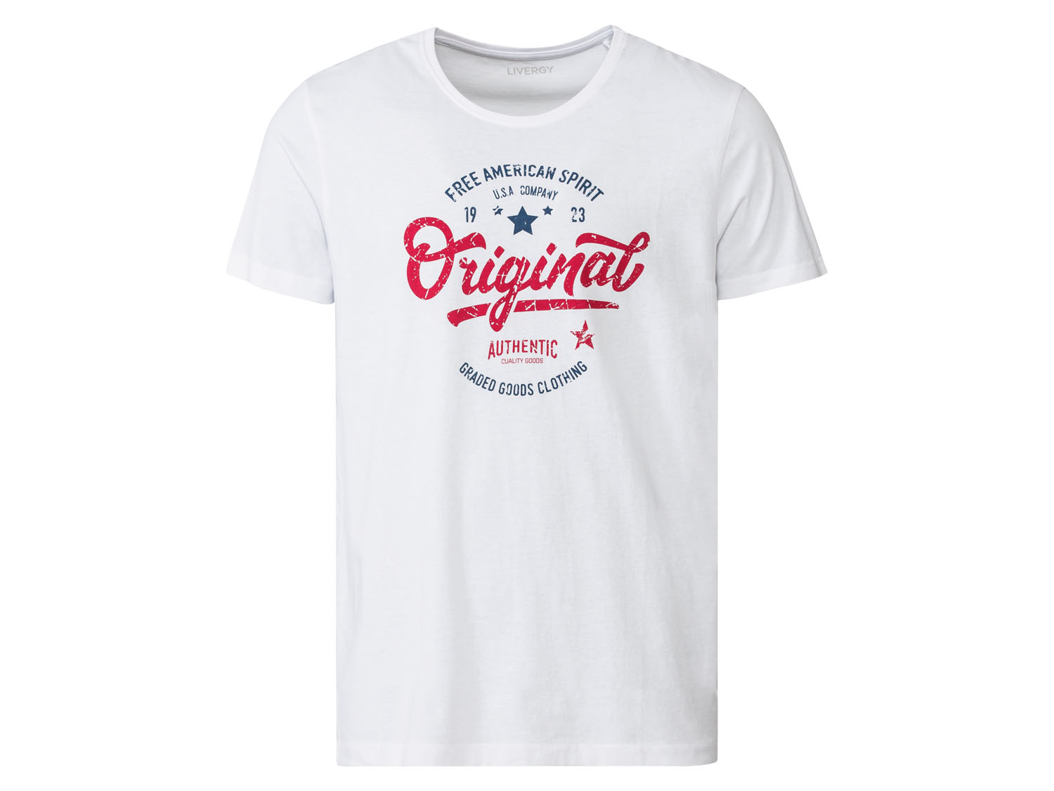 Livergy Koszulka męska z okrągłym dekoltem i nadrukiem S44/46, Biały