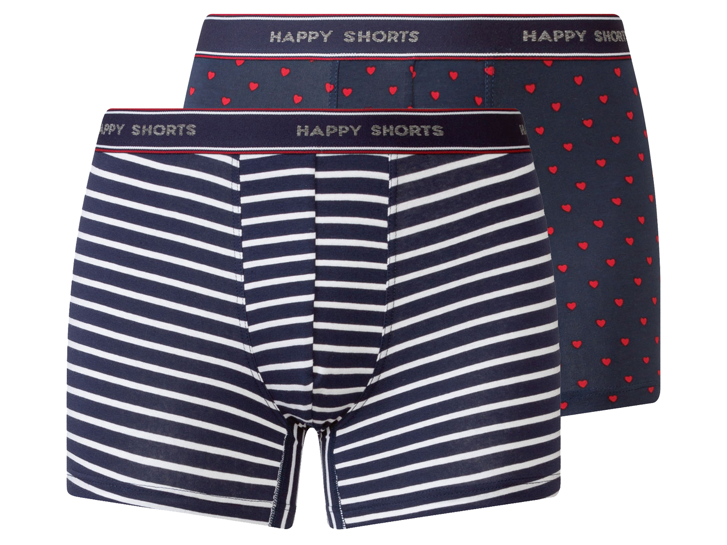 Happy Shorts Bokserki męskie z dżerseju, 2 pary M, Ciemnoniebieski/paski