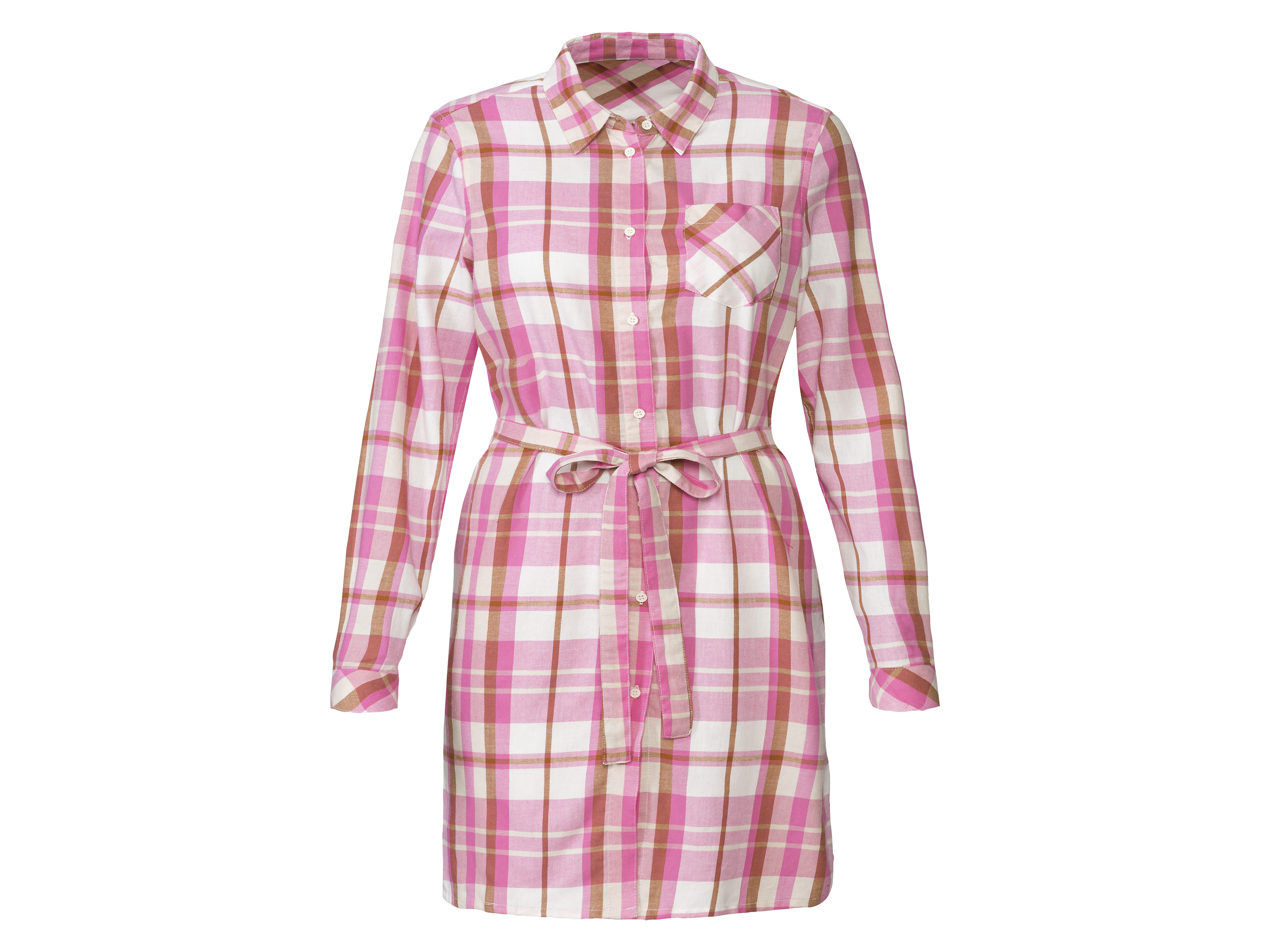 esmara Sukienka koszulowa damska z flaneli 36, Kratka/różowy/biały