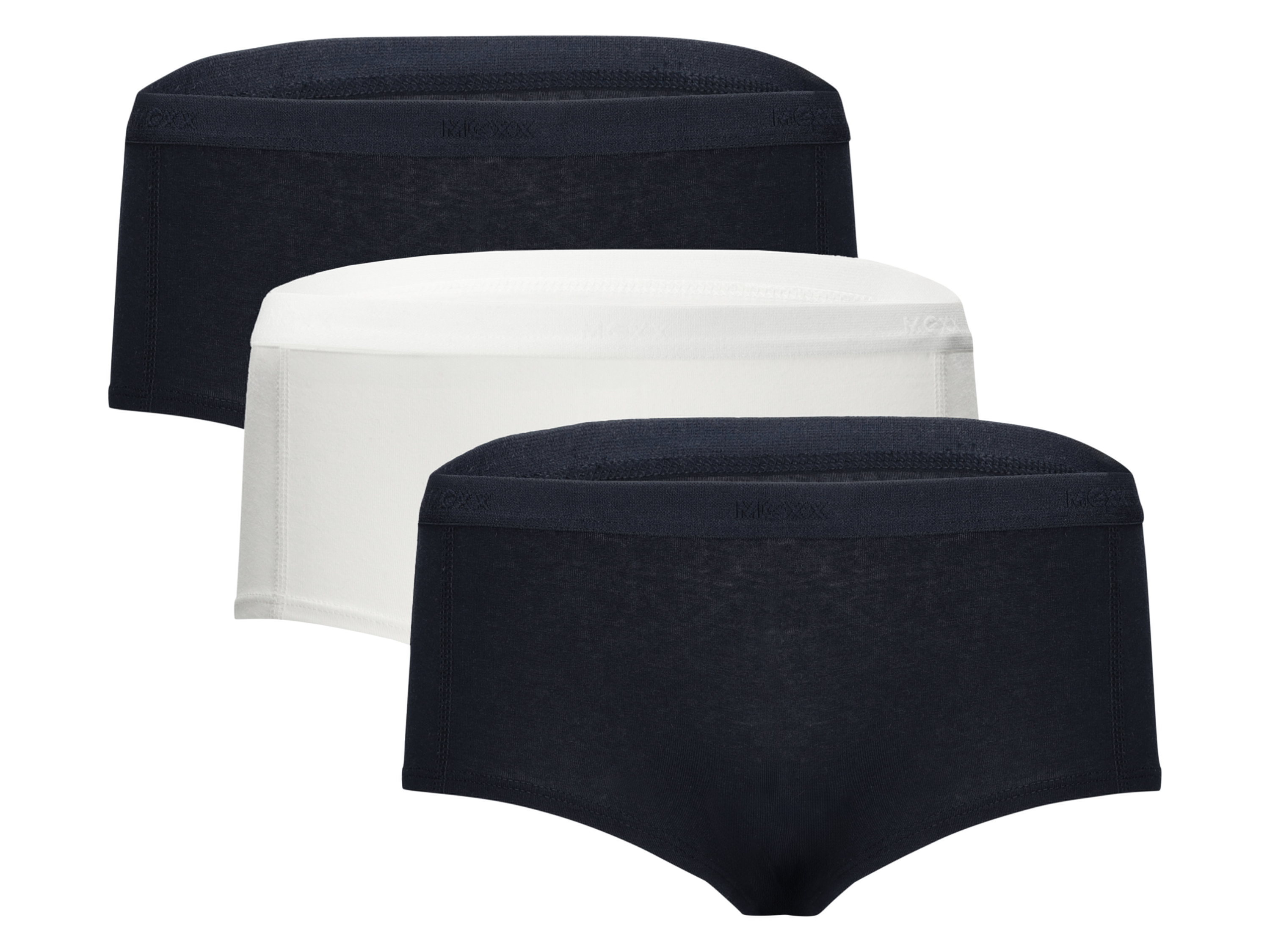 Mexx Majtki hipstery damskie z bawełną, 3 pary Granatowy/biały, L