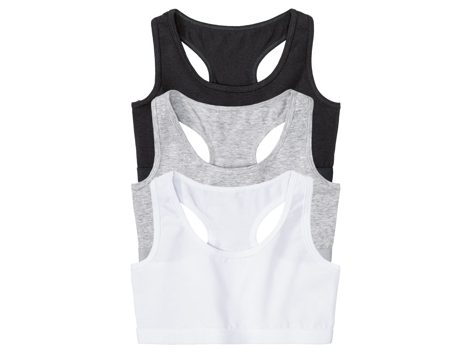 pepperts! Biustonosz dziewczęcy z bawełną, 3 sztuki 134/140, Czarny/ szary/ biały