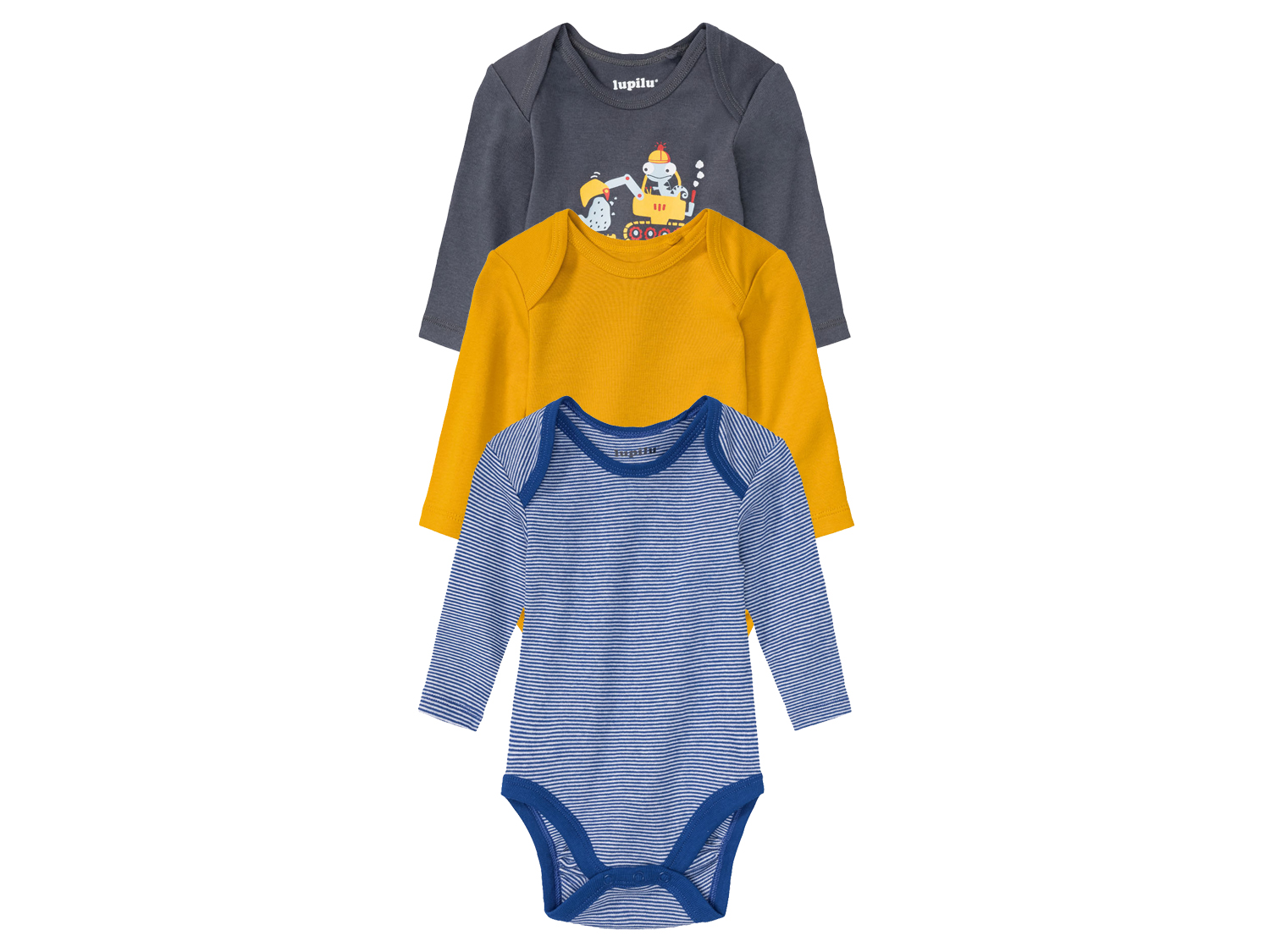 lupilu Body niemowlęce, 3 szt. Wzór niebieski/granatowy/żółty, 50/56
