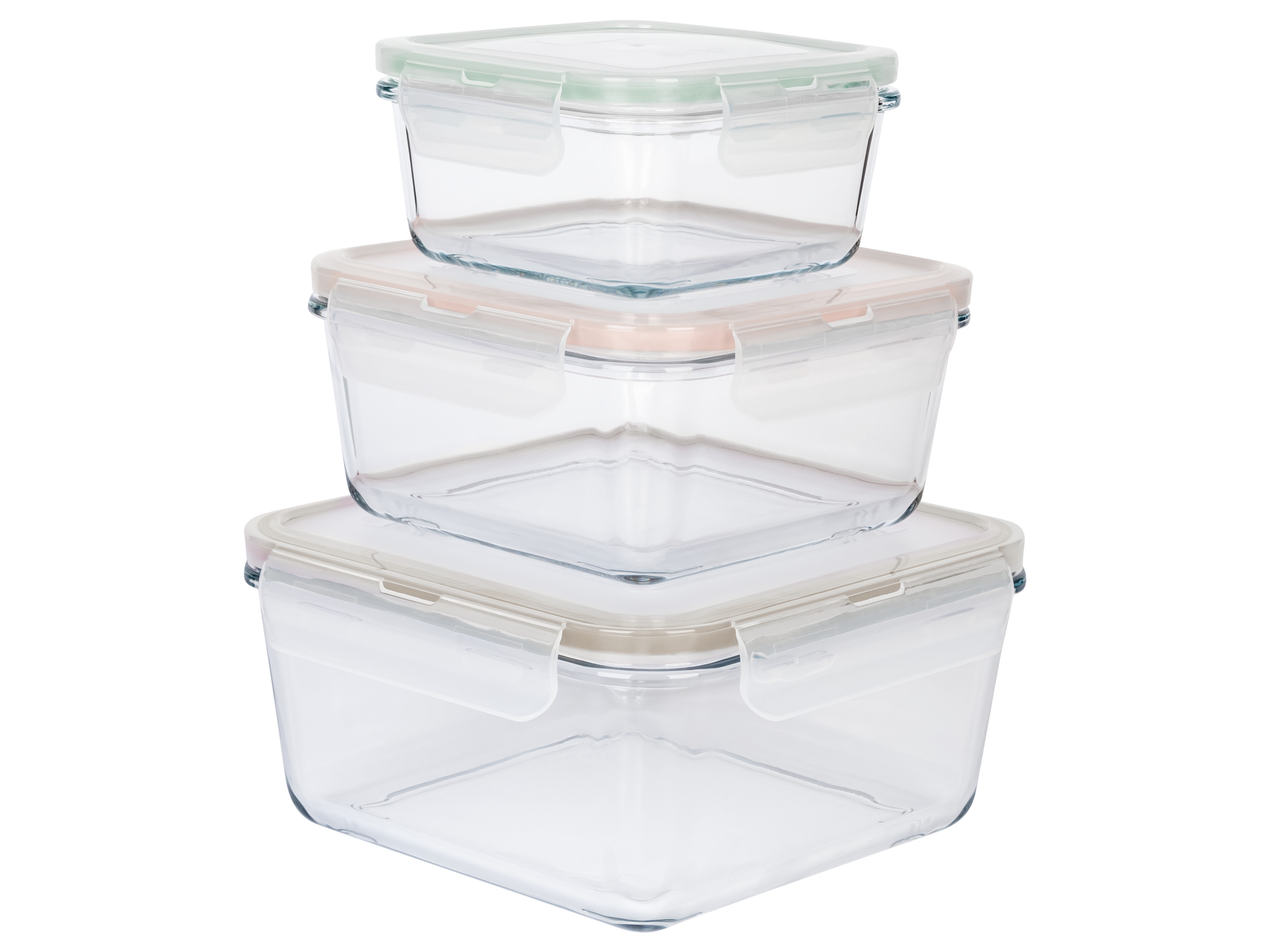 Ernesto Zestaw 3 szklanych pojemników do przechowywania żywności Kwadratowy