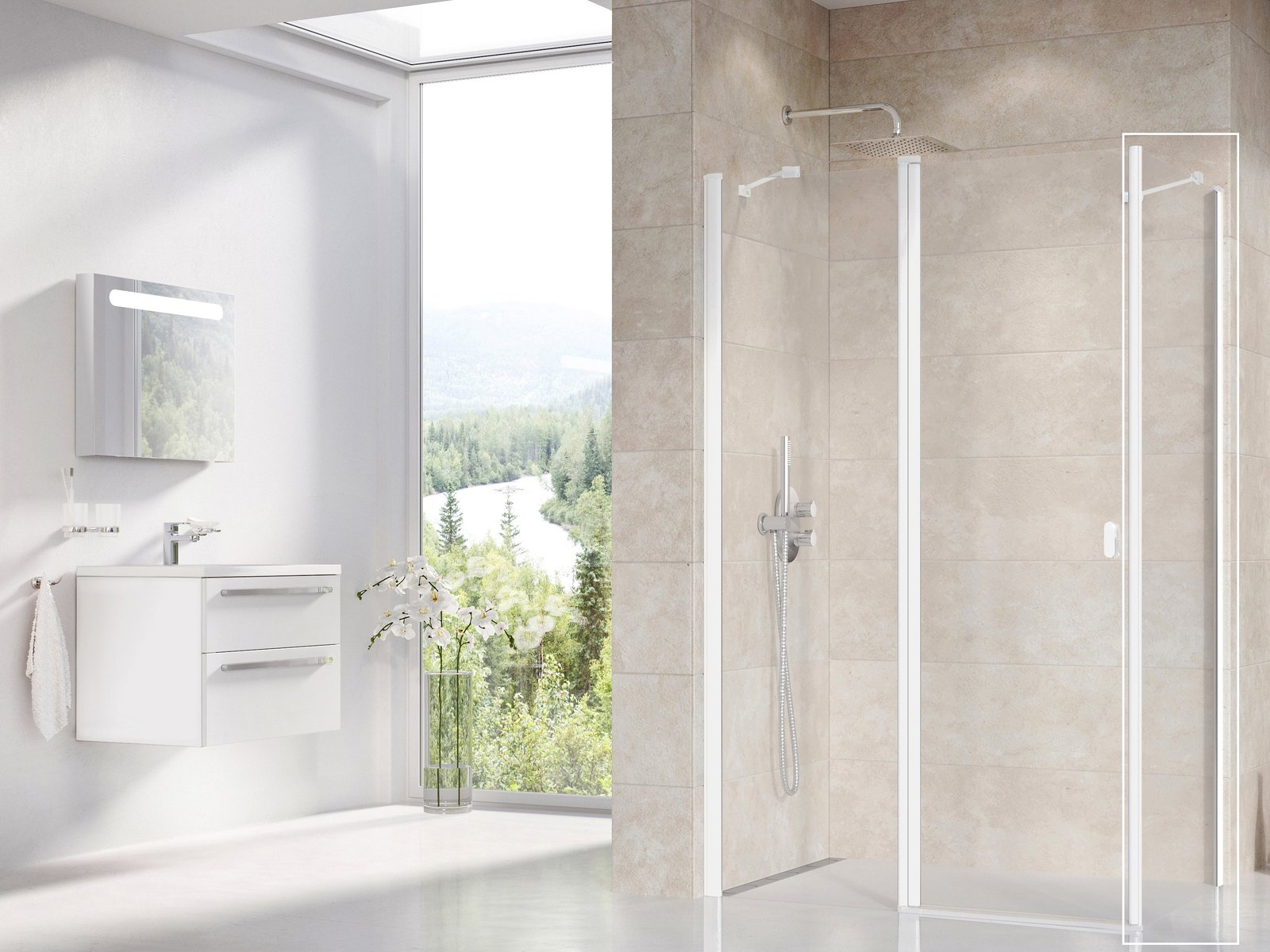 Darmowa Dostawa - Ścianka prysznicowa 90 cm biały mat/szkło przezroczyste Ravak Chrome 9QV70E00Z1