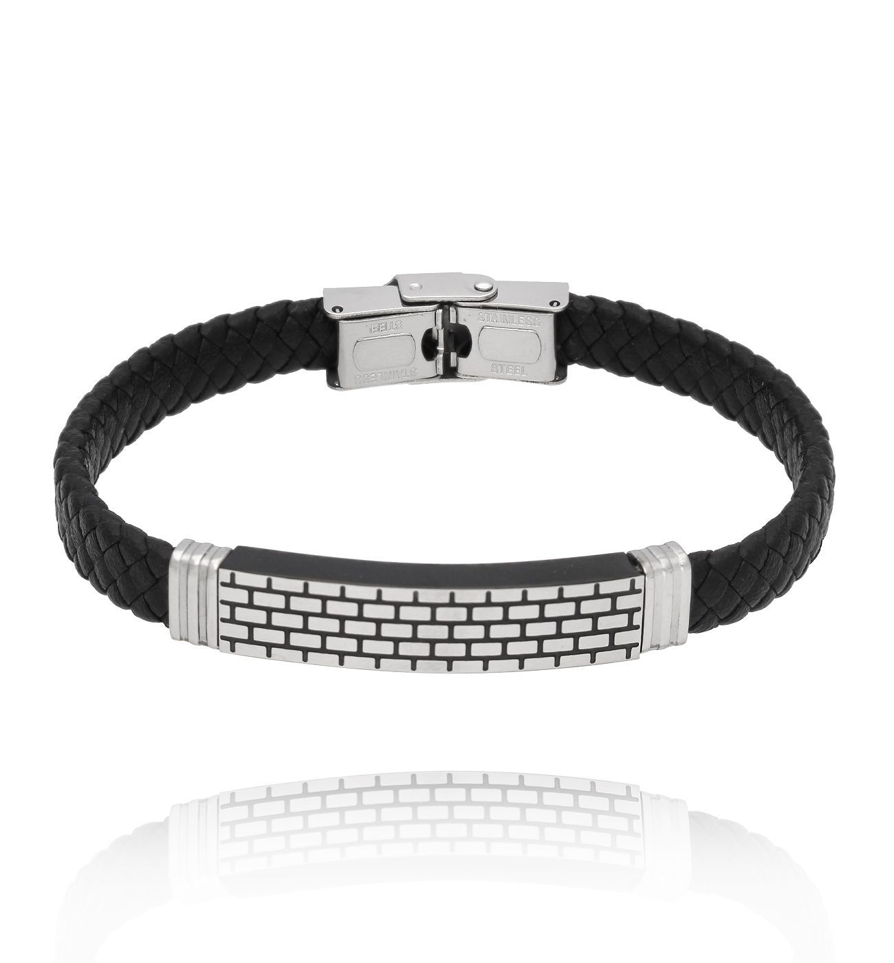 Bransoletka męska skórzana srebrna BMITC0915