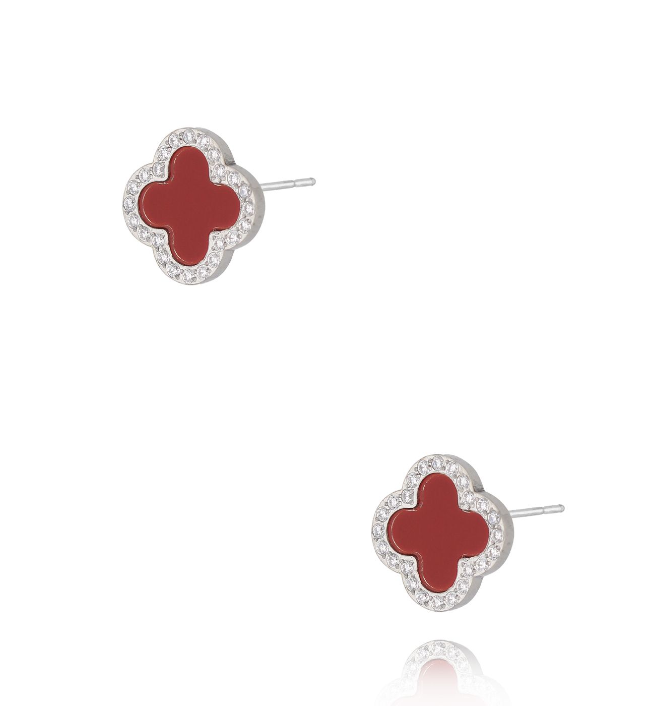 Kolczyki koniczynki czerwone z cyrkoniami srebrne KSY0289