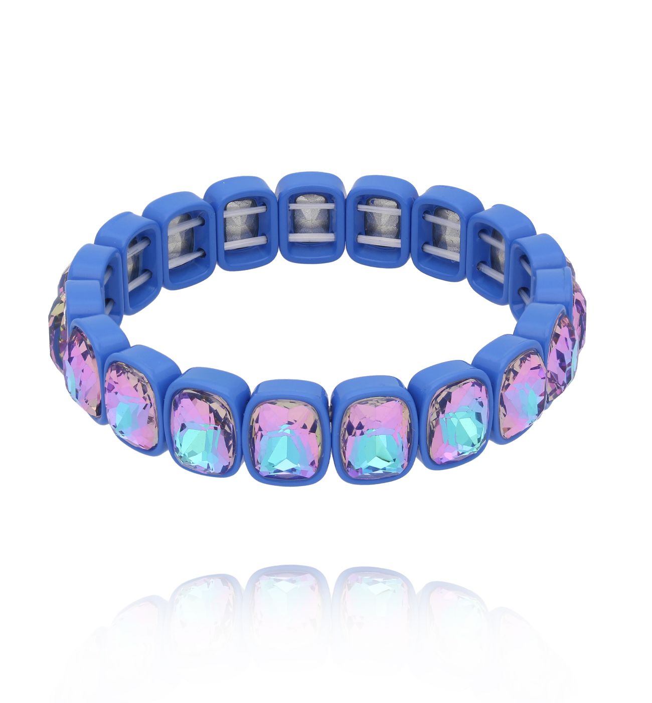 Bransoletka w intensywnym błękicie z opalizującymi kryształami BCR0057