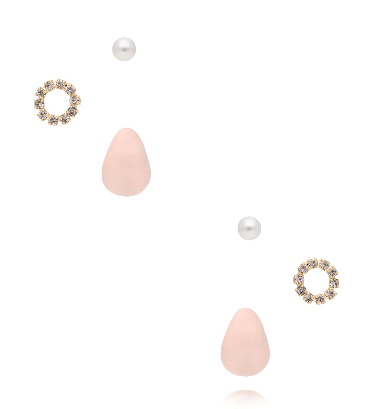 Zestaw kolczyków z perłą, cyrkoniami i pudrowym różem KMB0043 - By Dziubeka