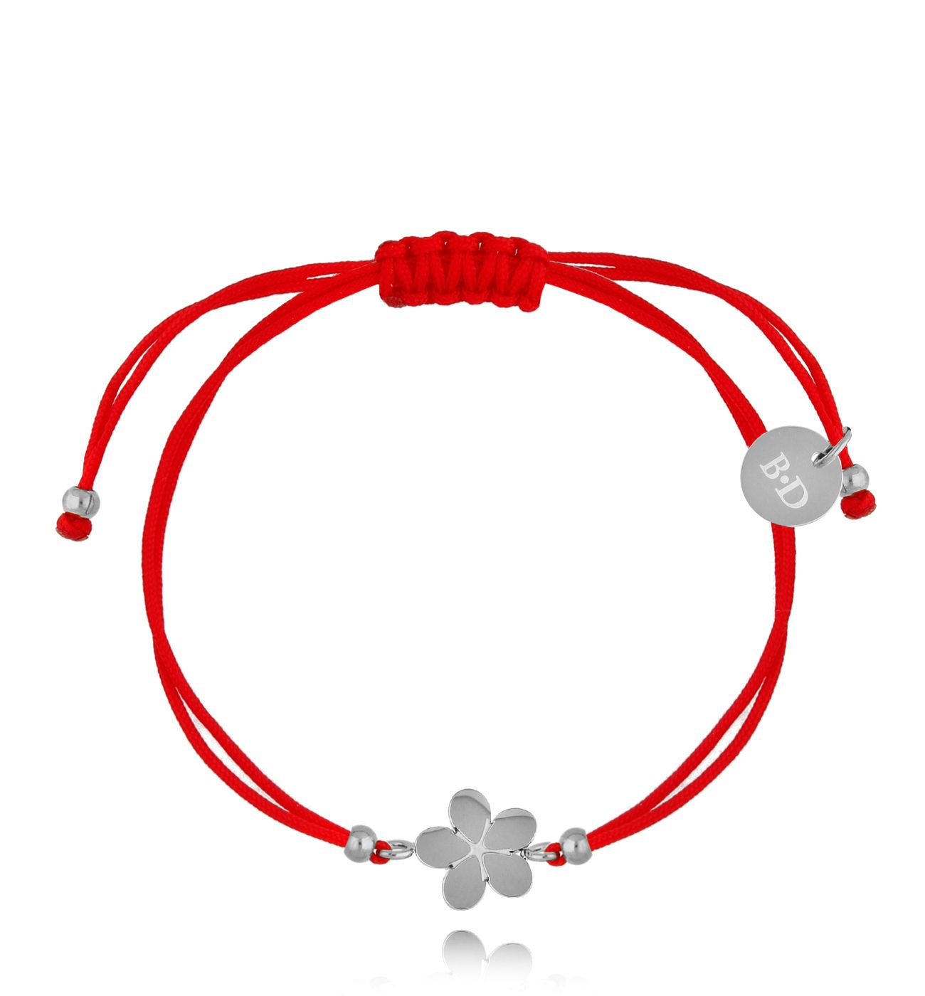 Bransoletka srebrna z czerwonym sznurkiem i kwiatuszkiem Fuga BGL0684