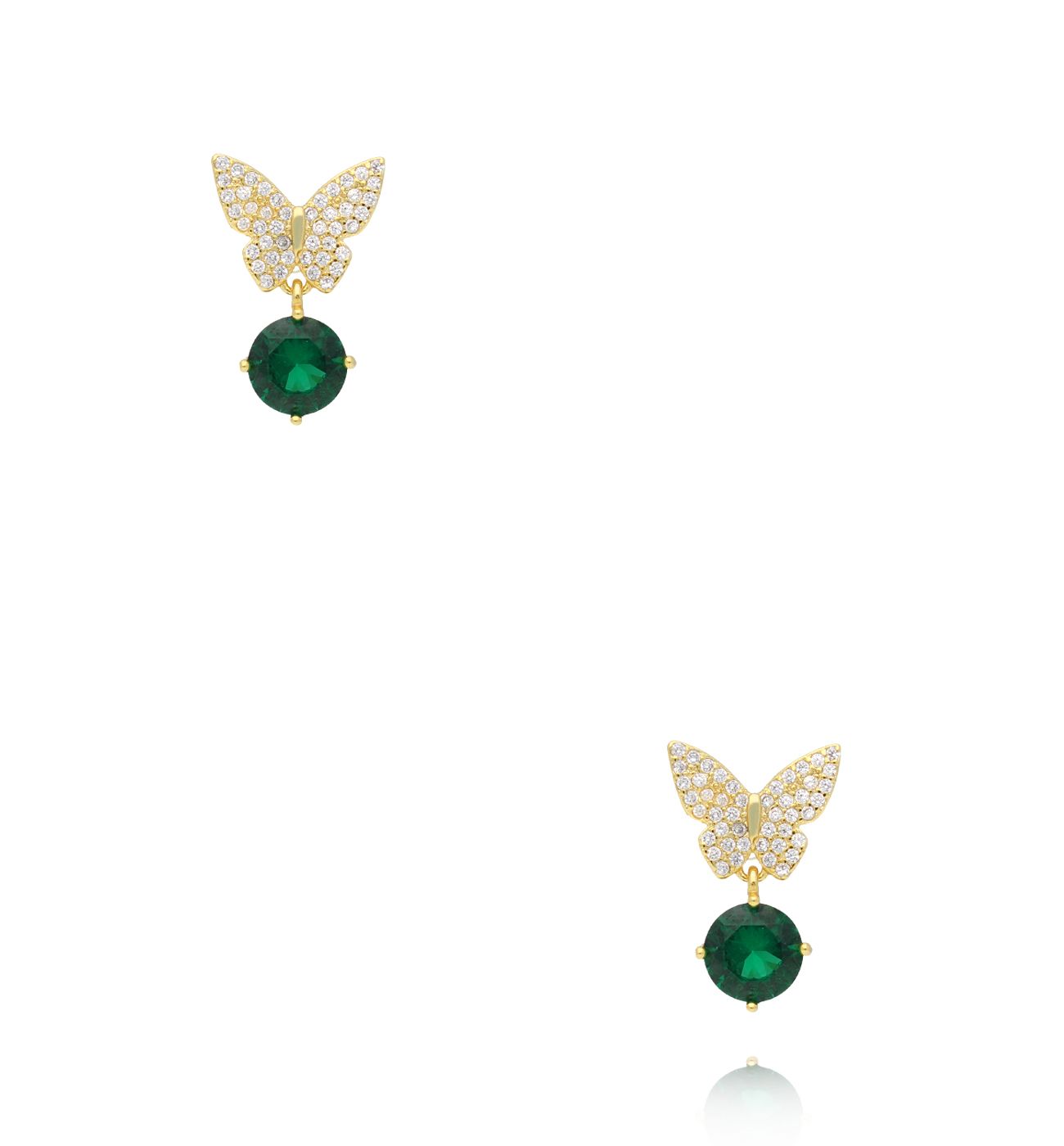 Kolczyki motyle złote z zielonymi kryształami - By Dziubeka