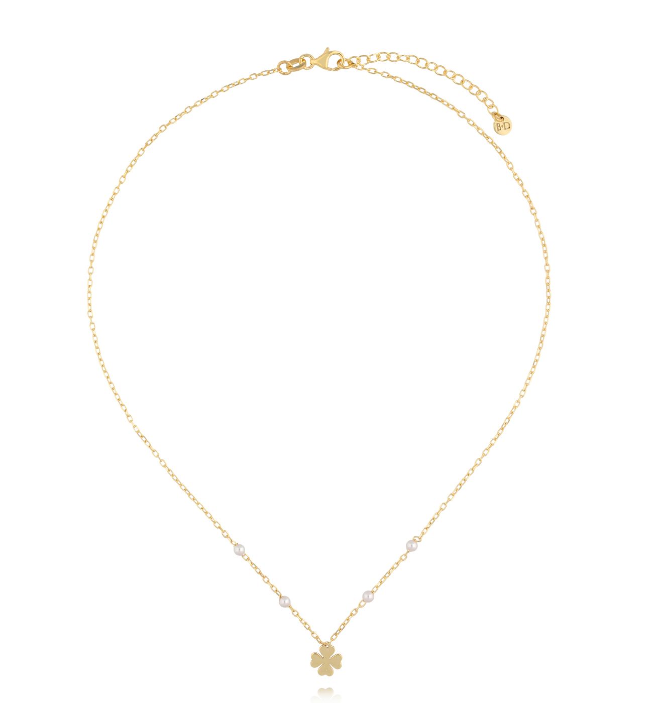 Naszyjnik z koniczyną i perełkami złoty NGG0016 - By Dziubeka