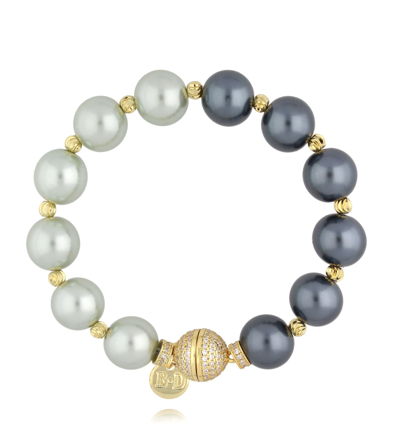 Bransoletka z dużych pereł w odcieniach szarości i ecru BPE0159 - By Dziubeka