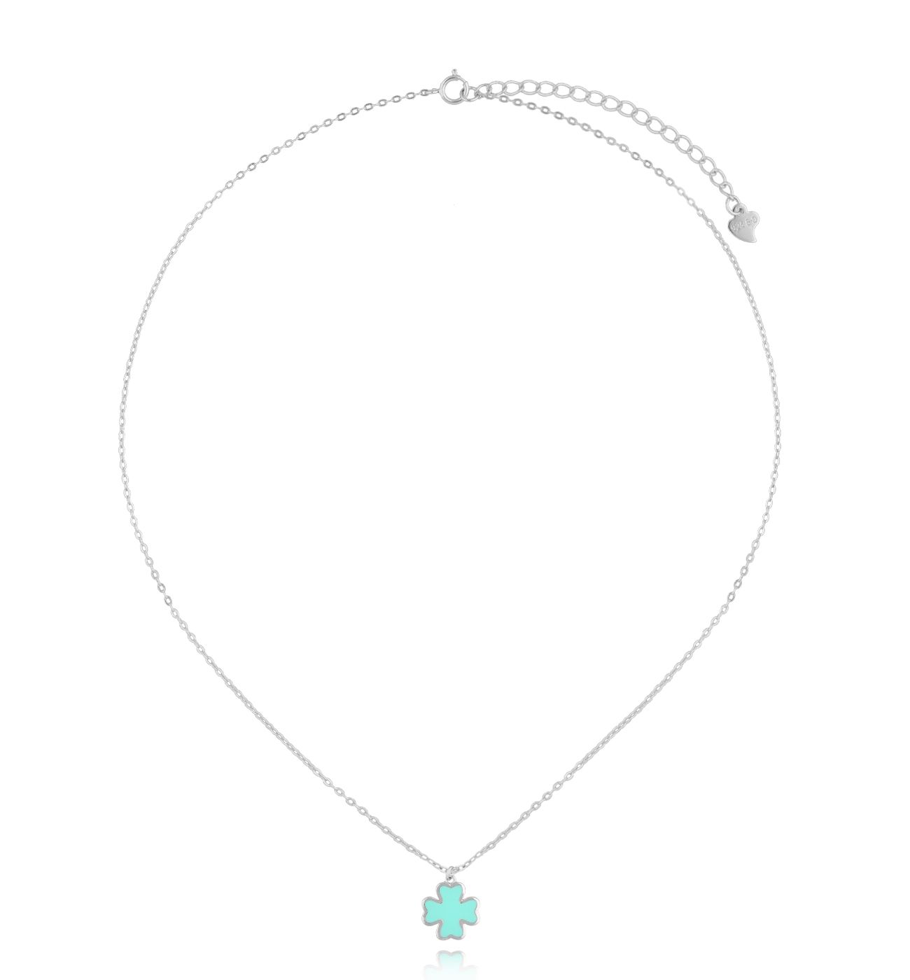 Naszyjnik srebrny z koniczynką i miętową emalią NCA0021