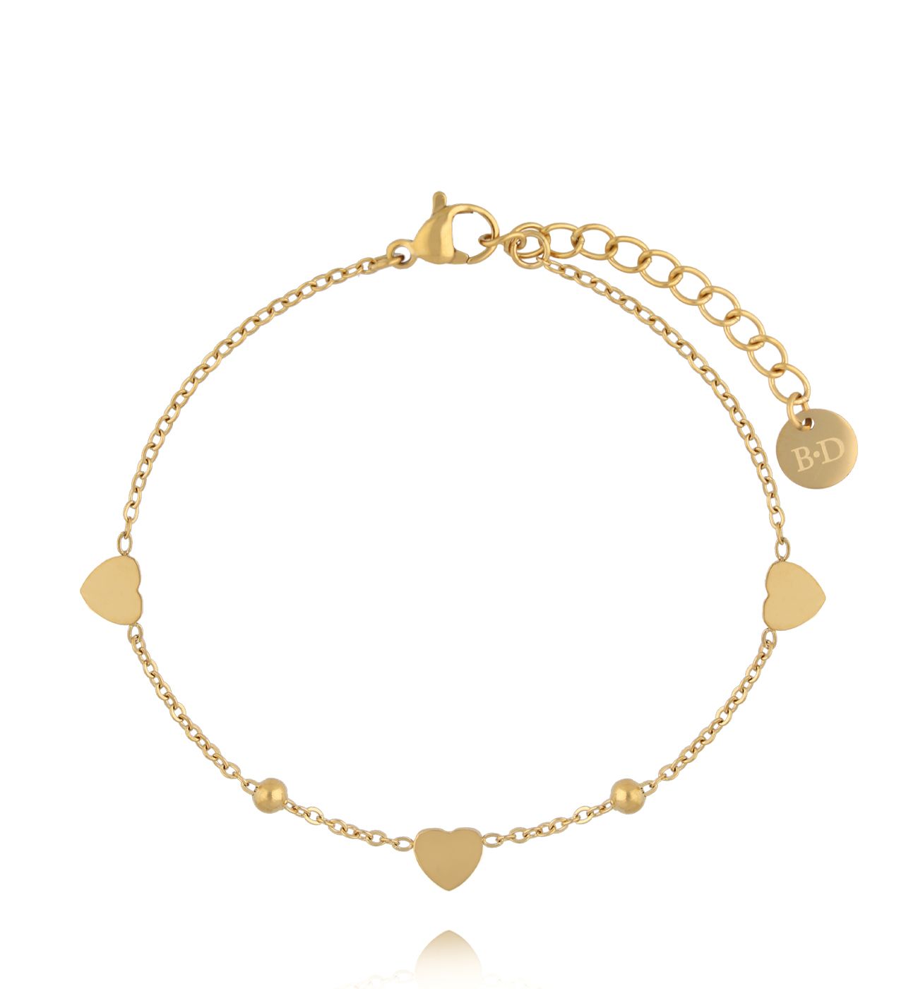 Bransoletka z serduszkami i kuleczkami na złotym łańcuszku BSY0627 - By Dziubeka