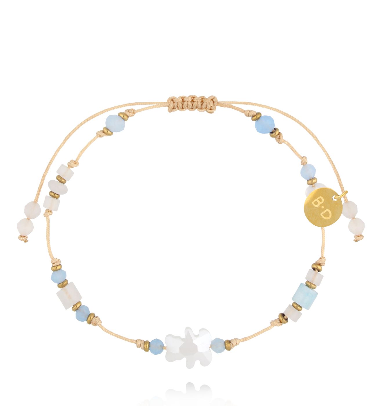 Bransoletka biało błękitna z misiem BMT0284 - By Dziubeka