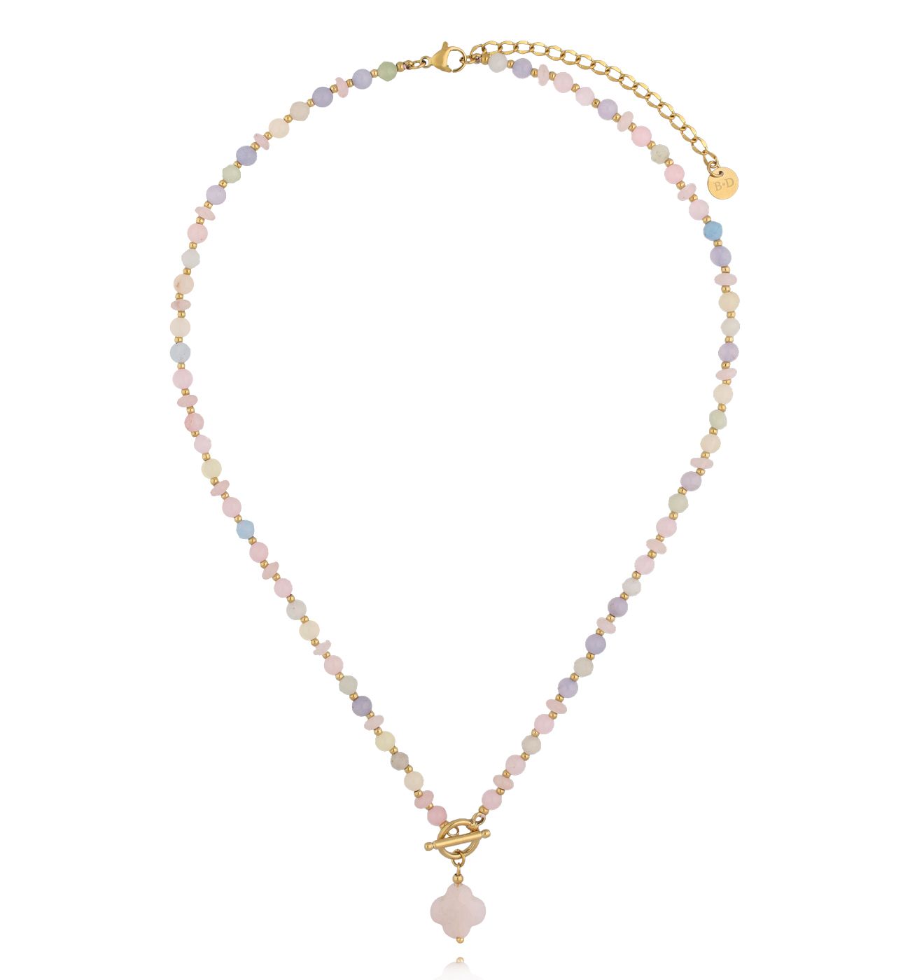 Naszyjnik z pastelowych kamieni naturalnych z zawieszką koniczynki - By Dziubeka