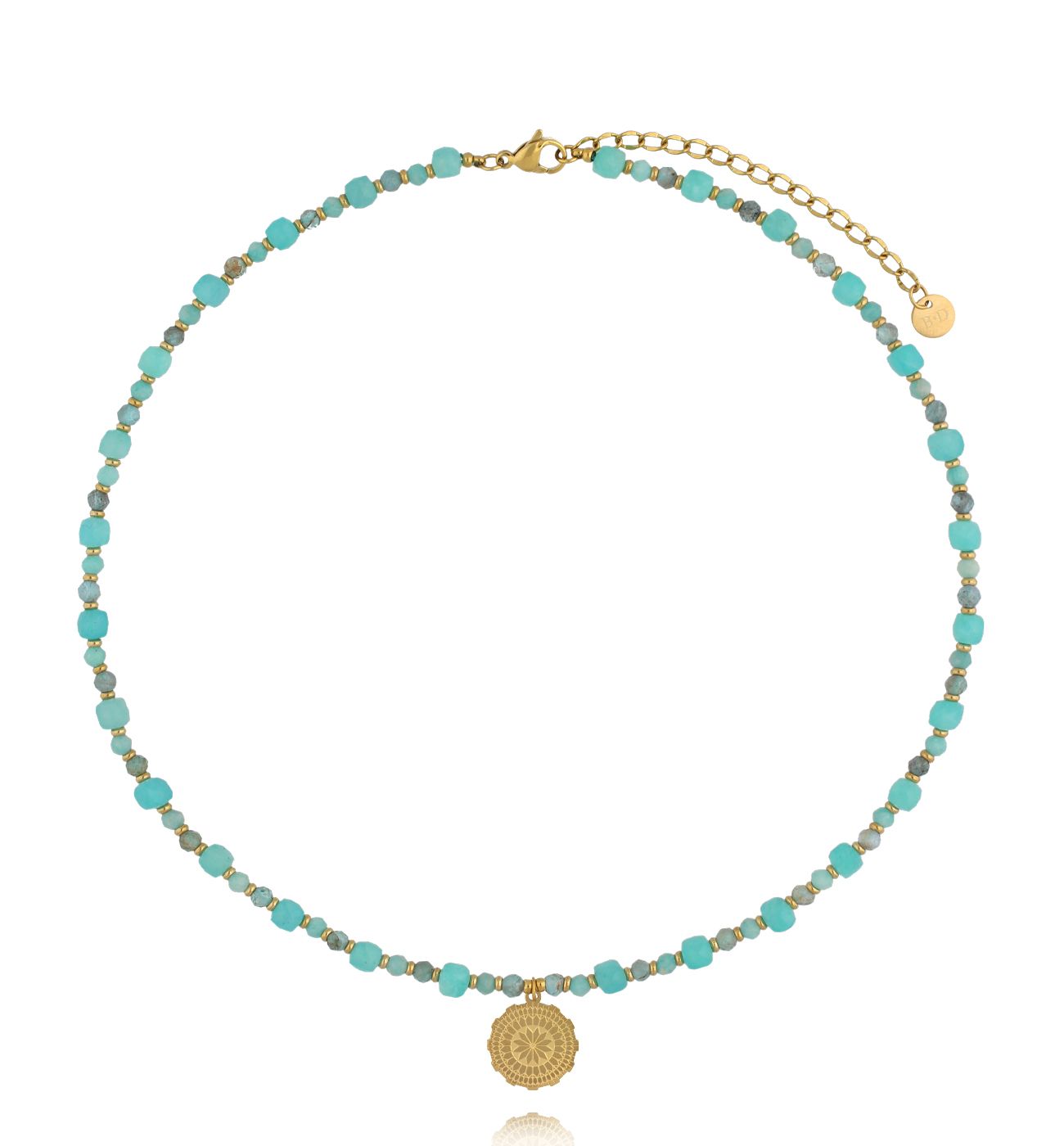 Naszyjnik z amazonitem i złotą rozetą - By Dziubeka