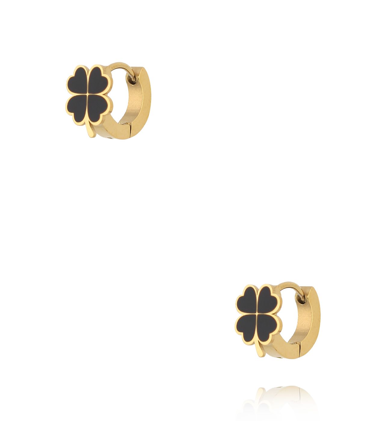 Kolczyki kółka koniczynka czarna KSY0385