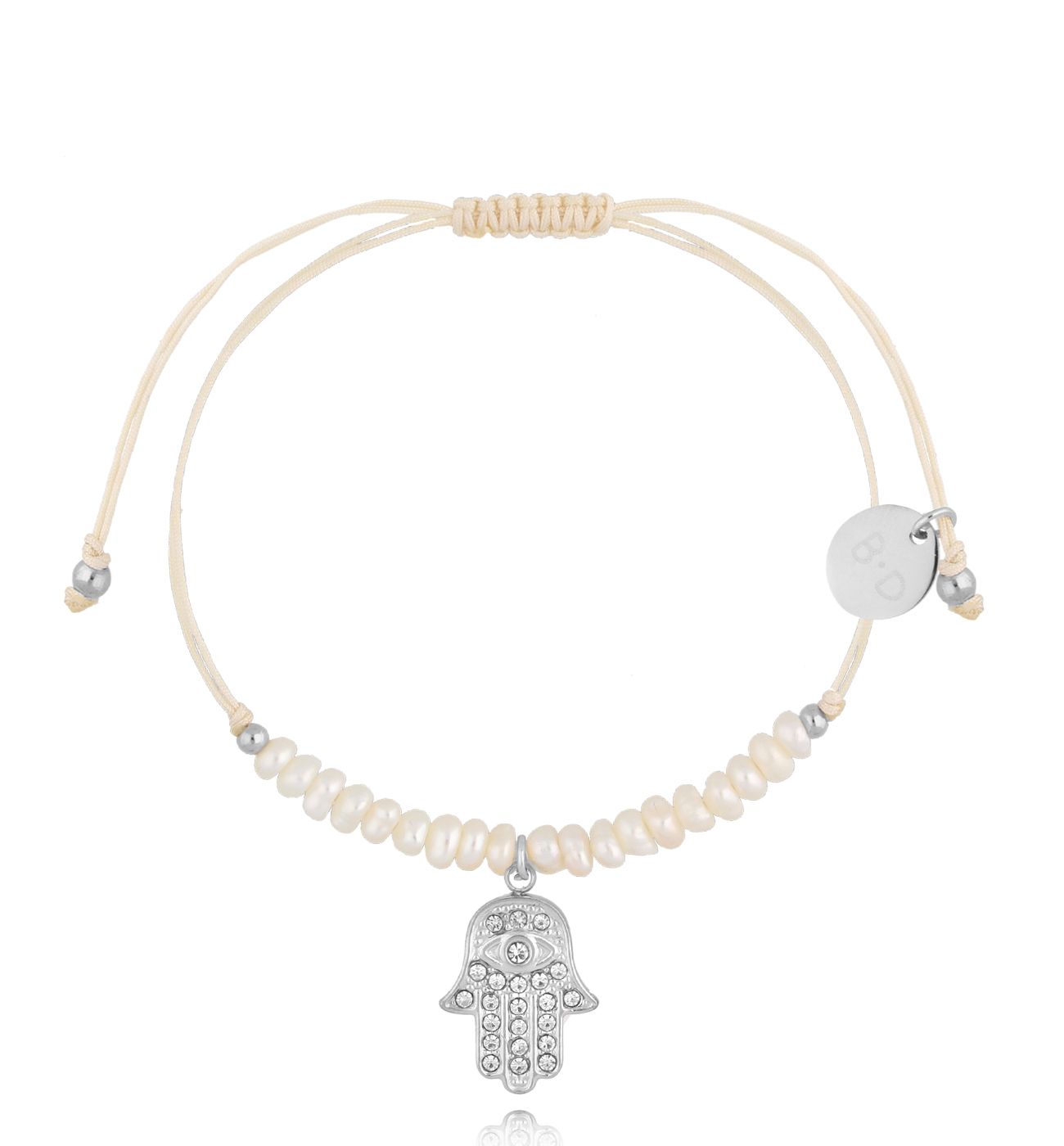 Bransoletka z perełkami i srebrną ręką Fatimy Feliz BMT0080