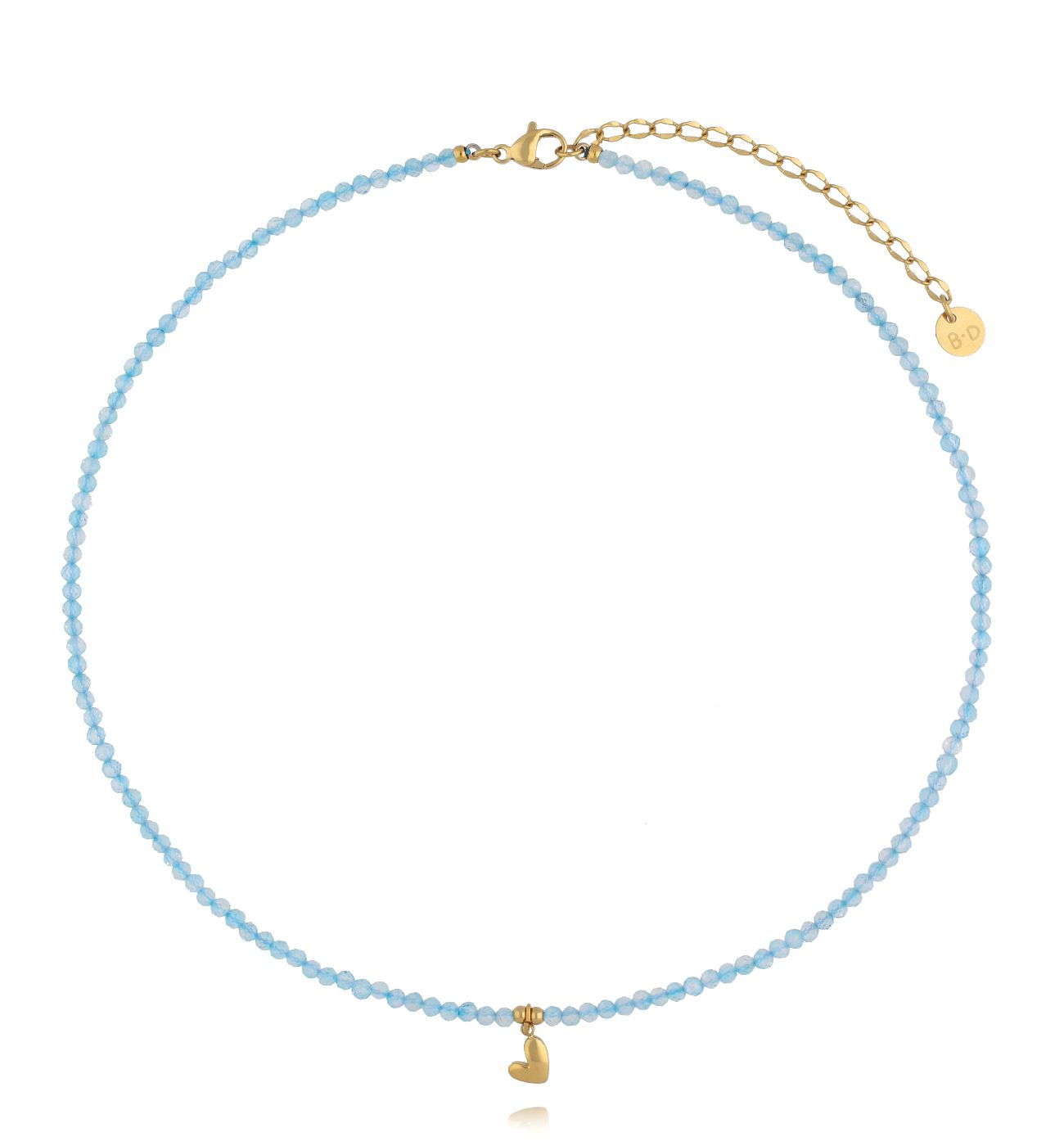 Naszyjnik z niebieskimi topazami i złotym sercem - By Dziubeka