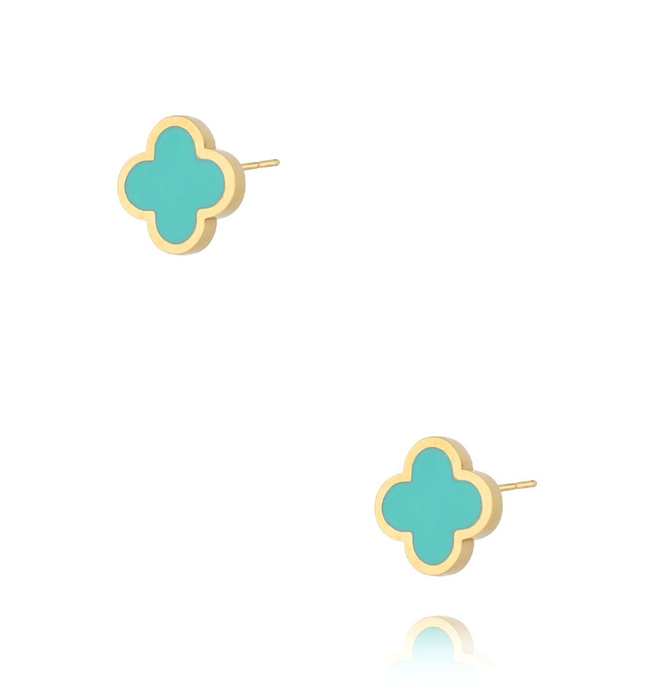 Kolczyki koniczynki z turkusową emalią Heureux - By Dziubeka