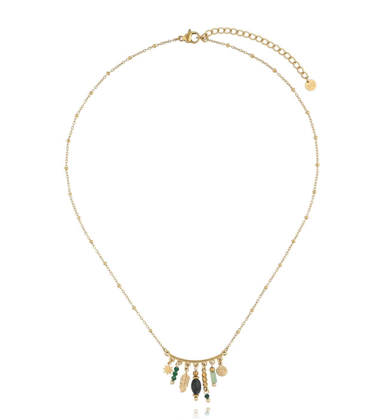 Naszyjnik z jadeitami afrykańskimi i zawieszkami złoty NEA0032