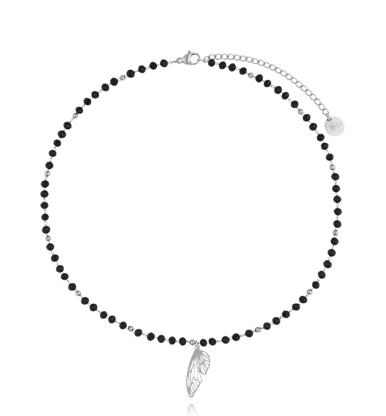 Naszyjnik czarny z kryształkami i zawieszką srebrny NSY0427 - By Dziubeka